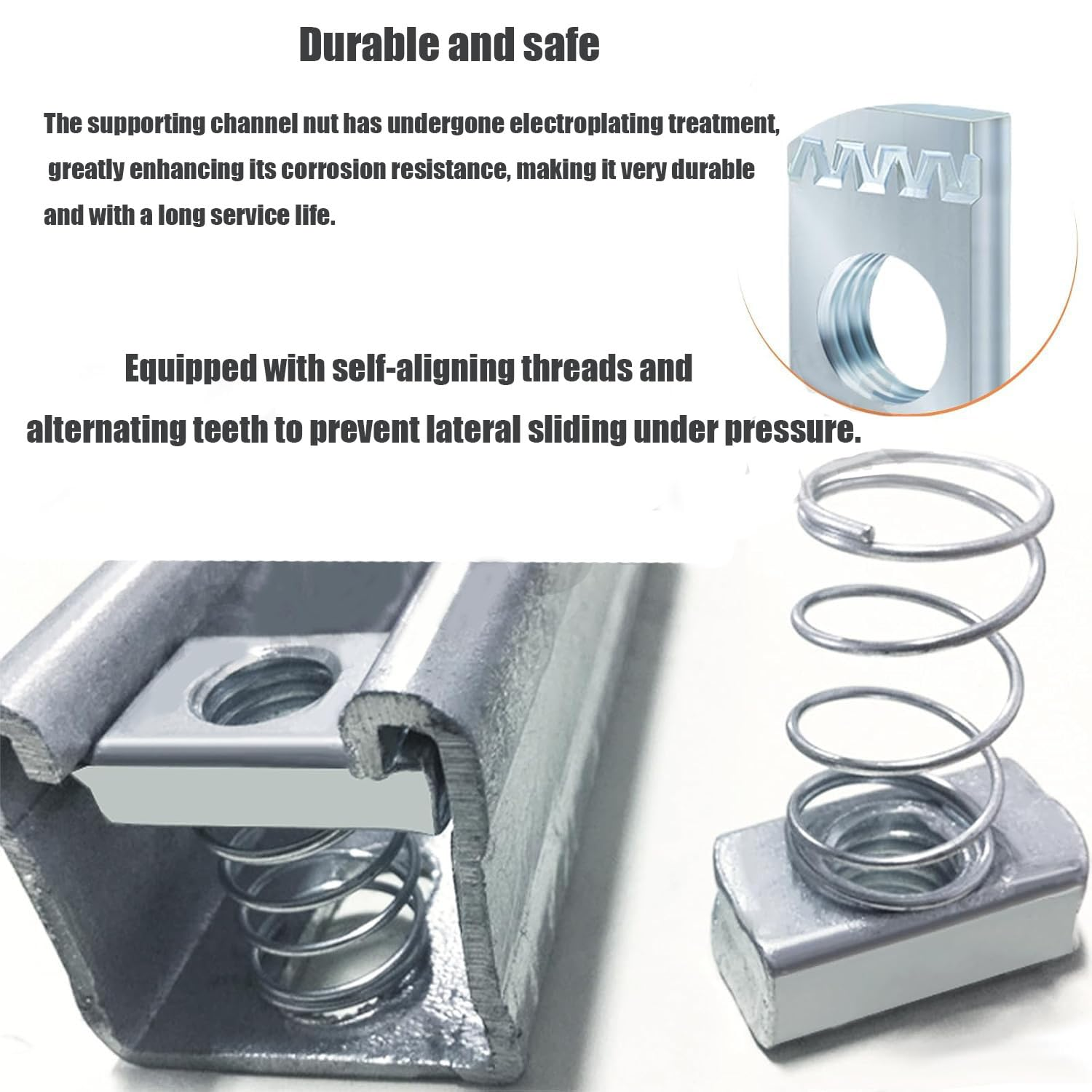 10 Pcs Galvanized Spring Nut, M10 Strut Channel Spring Nut, C-Shaped Stainless Steel Special, Strut Channel Cone Nuts, Hardware for C-Series Steel Channels