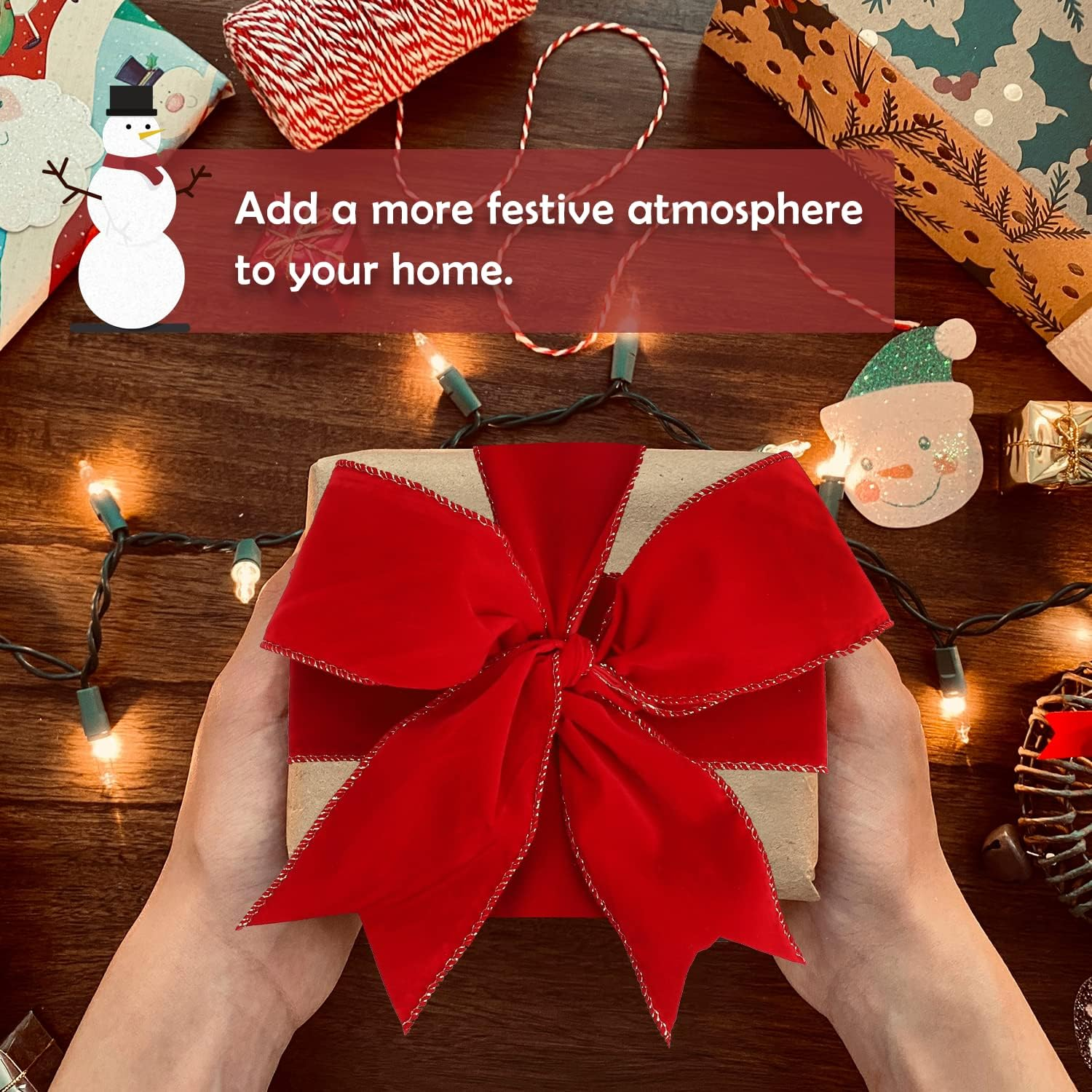 2 Rolls Christmas Wired Ribbon, 2.5 Inch X 10 Yards Red Green Velvet Xmas Ribbon with Gold Edge Vintage Christmas Ribbon for Christmas DIY Craft Home Garland Bow Door Wreath Decorations image number 5