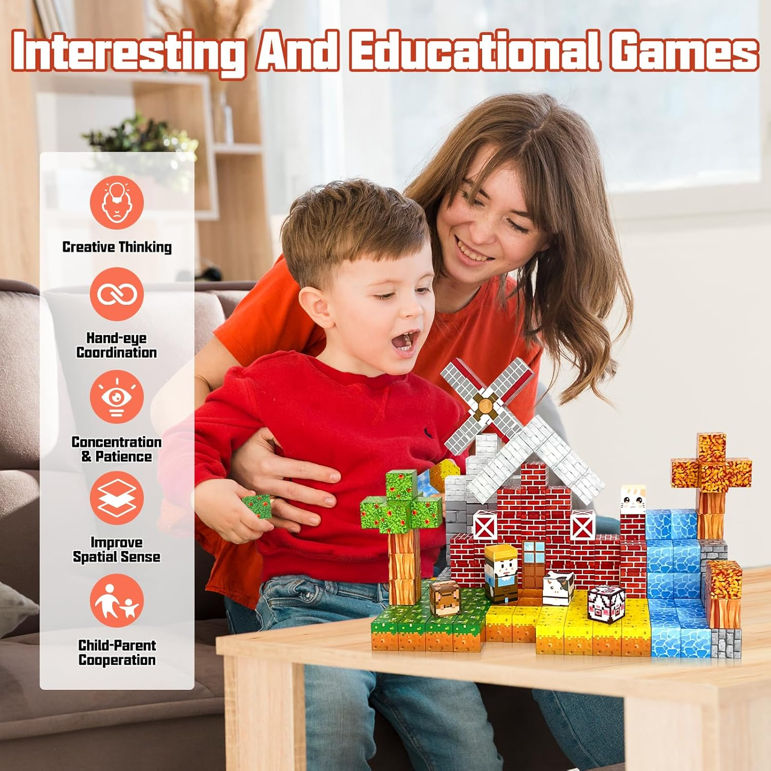 TMA 200PCS 2.3CM Magnetic Blocks, Magnetic Building Blocks, Toddler Building Magnet Toys STEM Montessori Sensory Toys for Boys & Girls Age 3+ Years Old image number 6