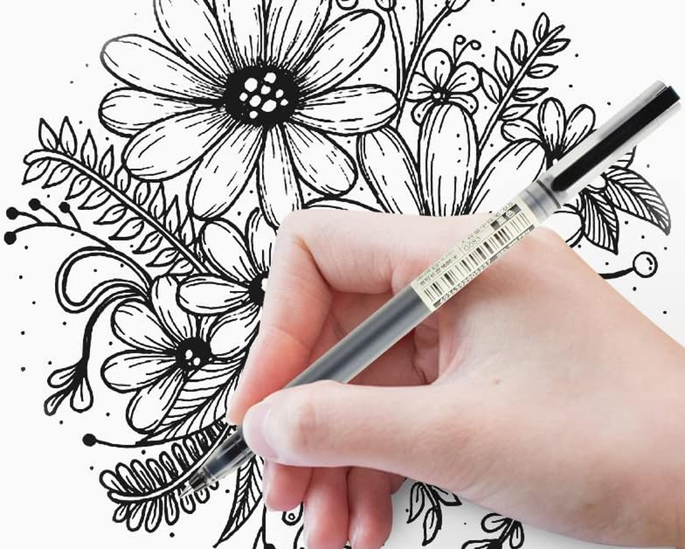 10 Pcs 0.5Mm Black Smooth Gel Fineliner Rollerball Pens Extra Large Ink Capacity Fine Ball Point Black Ink Use for School Office Writing Drawing Sketching image number 5