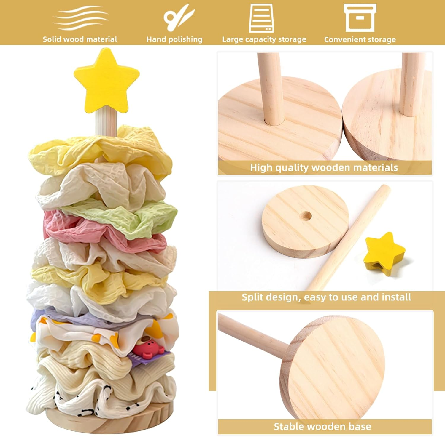 2 Pcs Scrunchie Holder Stand Hair Tie Organizer Hair Accessories Organizer Vertical 15-20 Scrunchies Holder Space-Saving Jewelry Scrunchy Holder for Girls Women, Bathroom Bedroom Decor (Yellow)