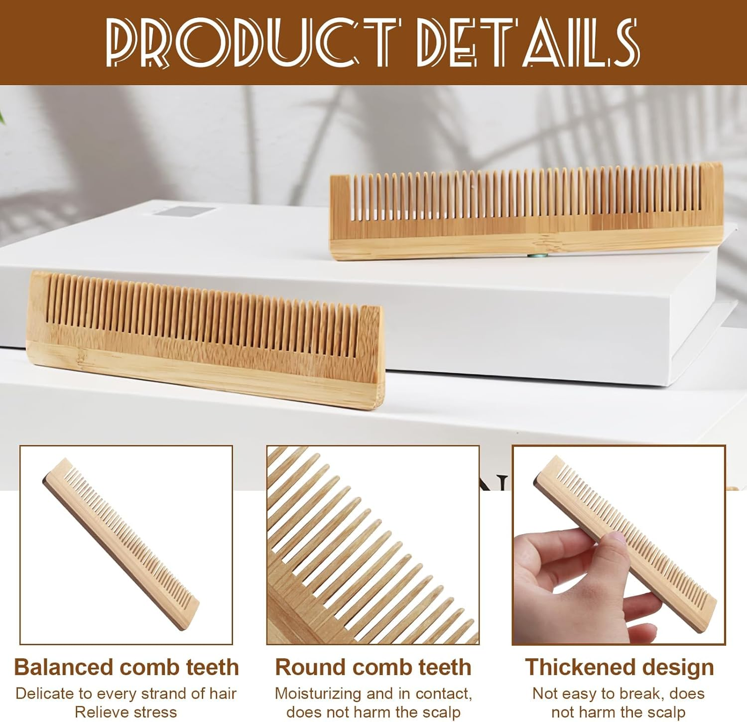 SMCEHEYA 5Pcs Wooden Comb, Fine Tooth Comb Large, Hair Comb for Men and Women, Bamboo Comb 100% Natural, Detangler Comb No Handle, Handmade Combs Anti-Static, Suitable to All Hair Type/Beard/Mustache image number 2