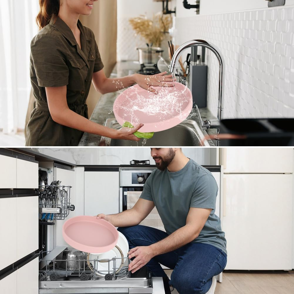 RANJIMA Feeding Bowl for Cats, 3 Silicone Feeding Bowls, Drinking Bowl, Oval, Silicone Bowl, Wide for Dry Food and Wet Food, Pink image number 6