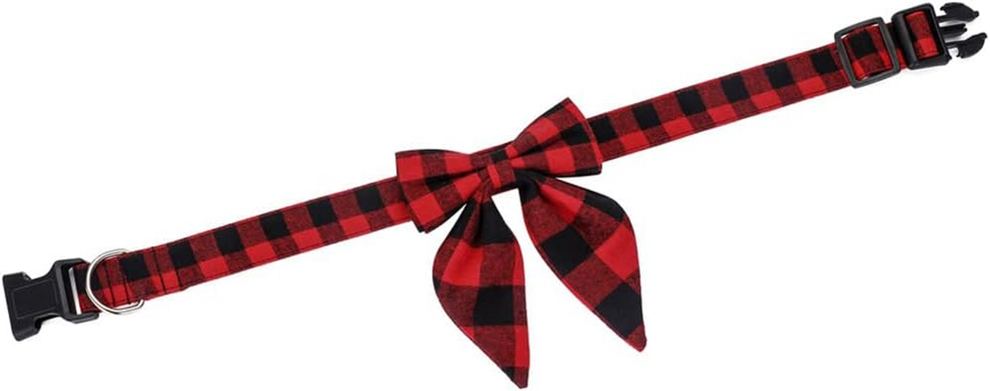 FUNAT Christmas Dog Collar with Bow Tie, Large Dog Pet Collar Dog Bowtie Big Swallowtail Knot, Classic Plaid Dog Christmas Collar with Buckle image number 5