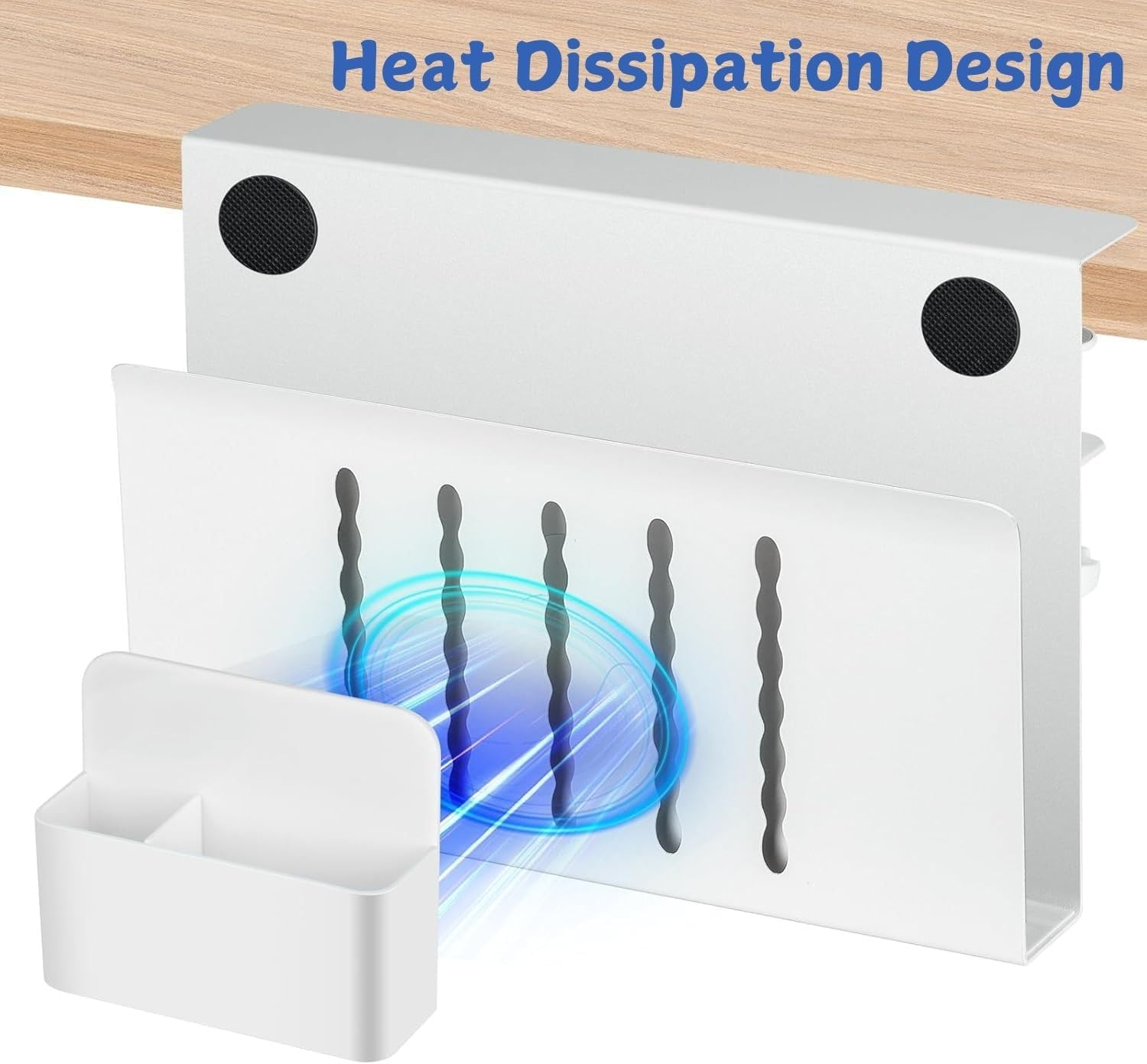 Desk Side Storage,Under Desk Laptop Holder Organiser, No Drill Cable Management Tray with Pen Storage for Office and Home, under Steel Hanging Storage Tray (White) image number 4
