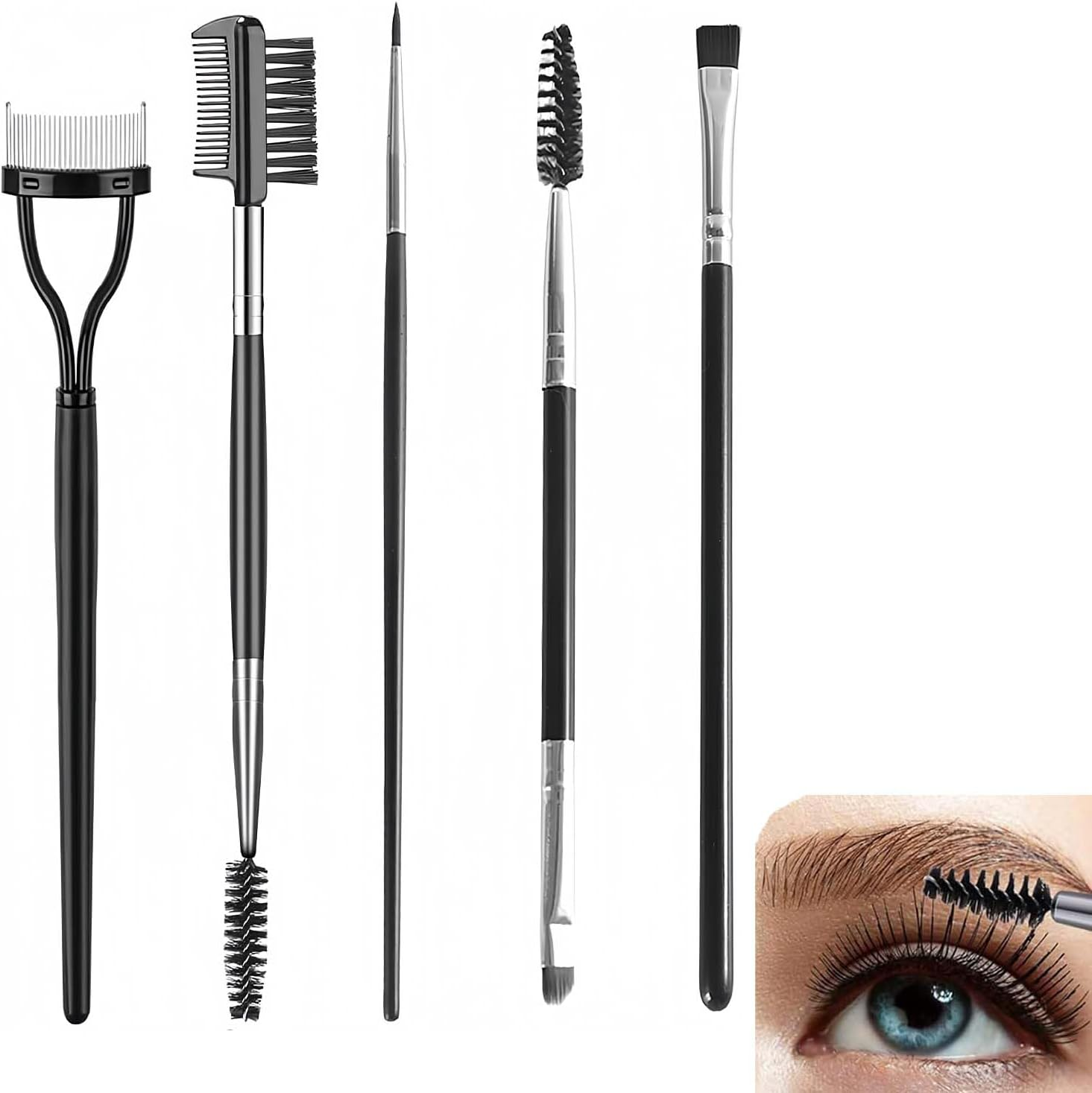 Eyelash Brush Makeup Brush Set, Eyeliner Brush, Eyebrow Brush, Eyelash Comb, Eyelash Brush, Professional Eye Makeup Tools (Set of 5)