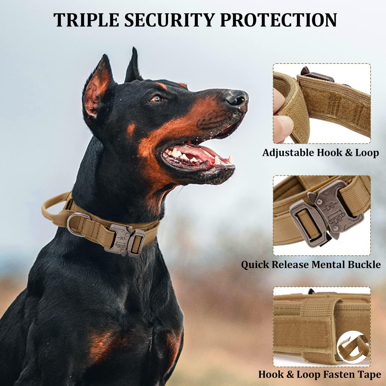 Tactical Dog Collar, Adjustable Collar with Control Handle, Soft Padded Nylon Dog Collar with Robust Metal Buckle for Medium Large Dogs image number 3
