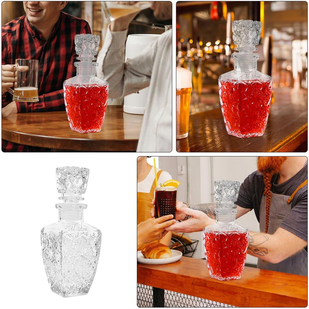 BESPORTBLE 2Pcs 250Ml Thickened Glass Wine Bottles Set, Square Diamond Design Liquor Glass Bottle for Bar, Banquet, and Home Wine Serving image number 3