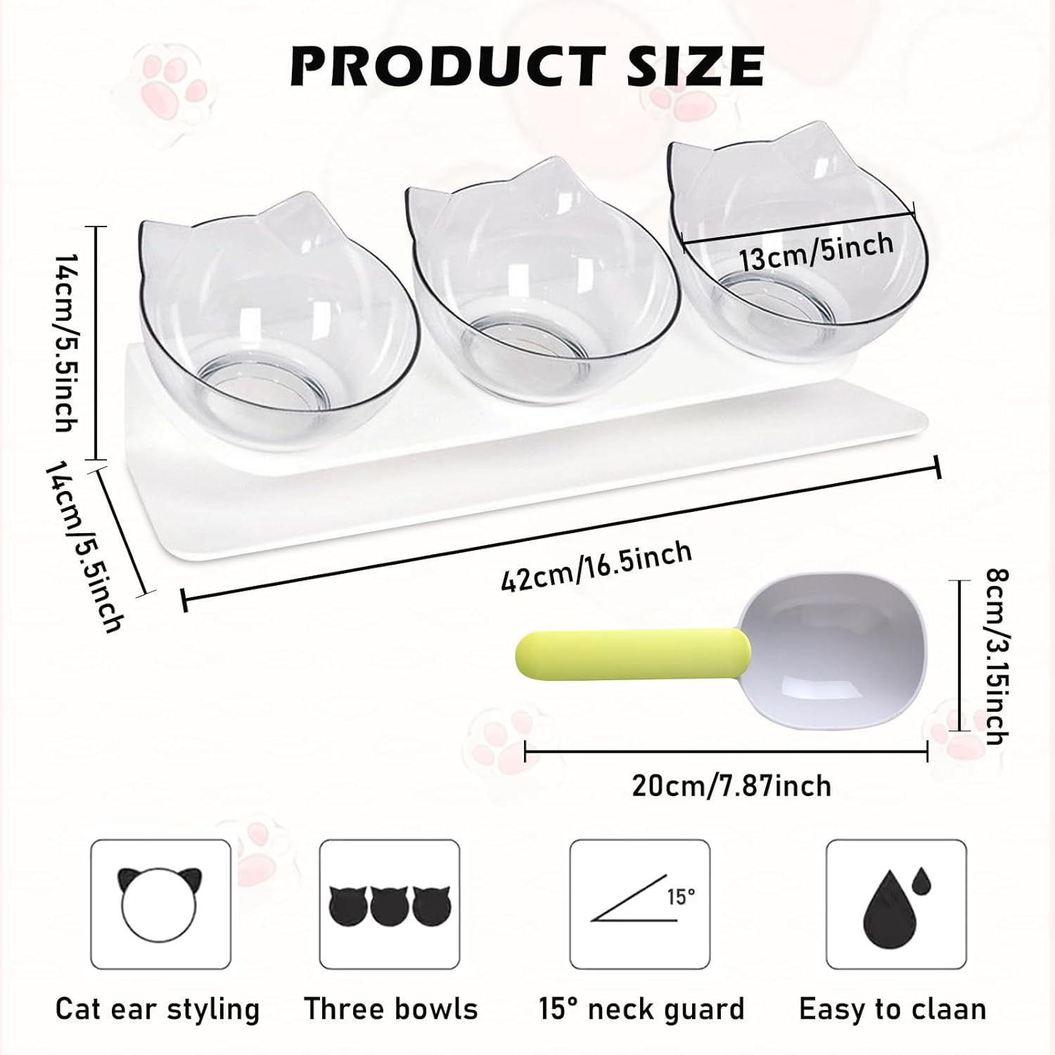 Cat Feeding Bowl, Cat Bowls, 15&deg; Tilting, Cat Feeding Bowl, Raised Cat Bowl, Feeding Bowl for Cat, 3-In-1 Cat Bowl, Dog Bowl, Anti-Vomiting Feeding Bowl, Cat Feeding Station Cats image number 4