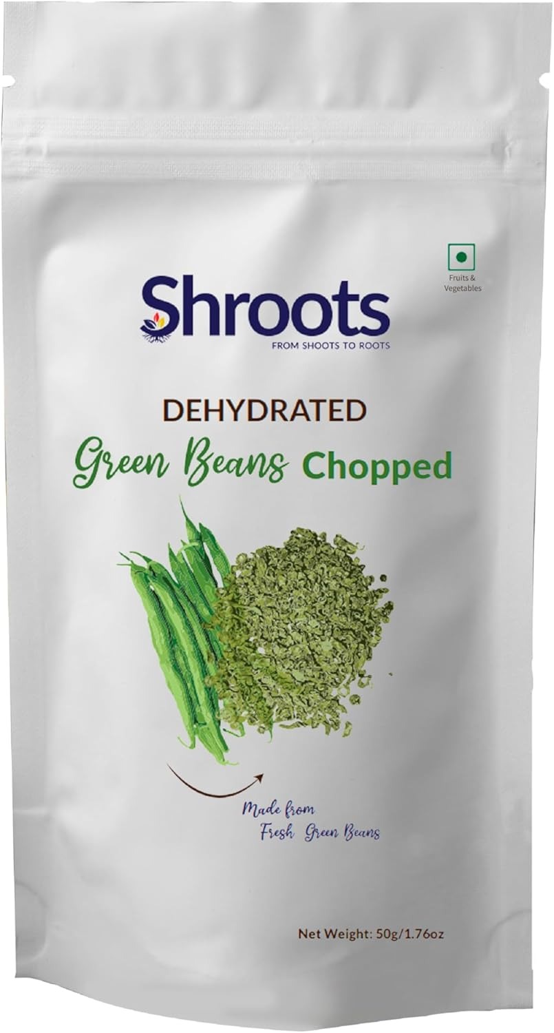 SHROOTS Dehydrated Chopped Green Beans Flakes Pure Vegetarian Gluten-Free No Added Salt Easy Cooking Machine Dry French Bean with Natural Aroma Perfect for Salads or Everyday Meals 1.76 Oz, Pack of 1 image number 6