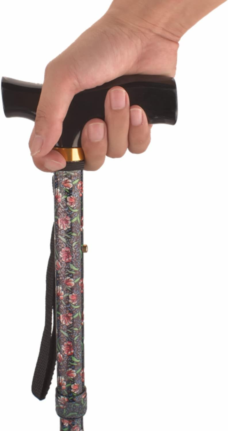 Foldable Walking Stick, Lightweight & Portable Cane with 5 Levels of Height Adjustment, Walking Stick with Comfortable Smooth Wooden Handle Grip and Sturdy Aluminum Tube Cane image number 2