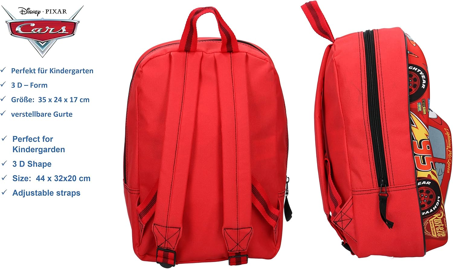 Theonoi Set Cars Lightning Mcqueen 3D Effect Backpack School Backpack School Bag Sports Backpack Nursery Lightweight Toddler Backpack image number 4