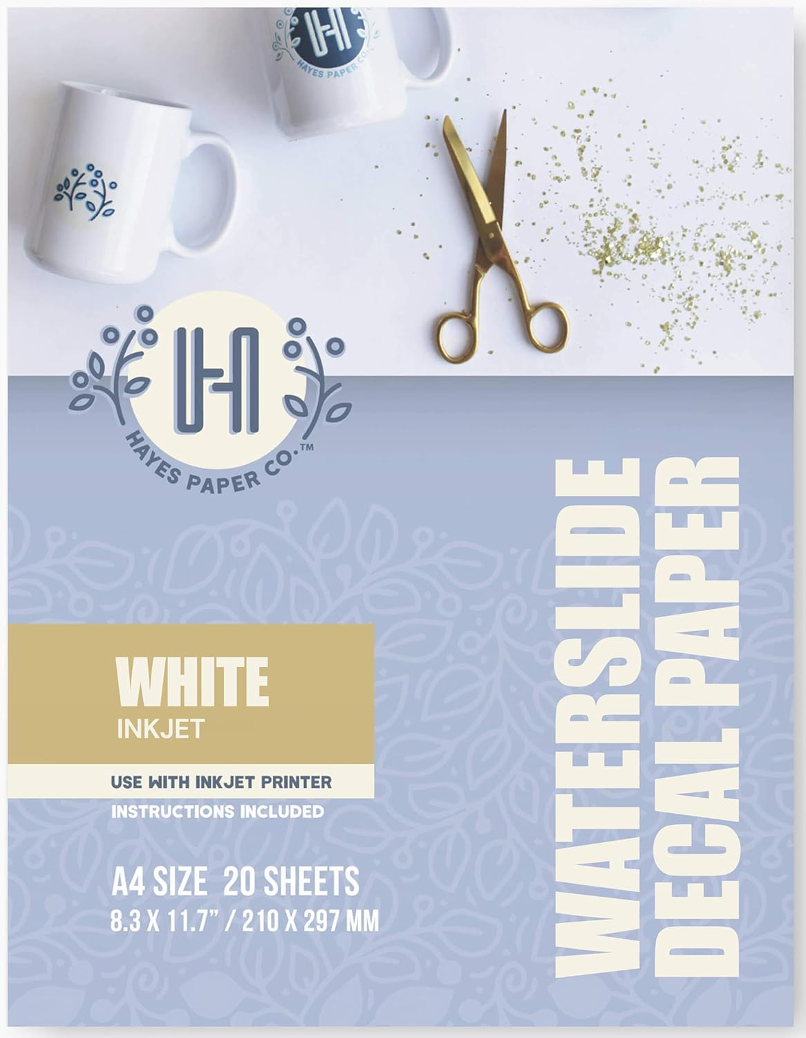 Hayes Waterslide Decal Paper for Inkjet Printers &ndash; 20 Clear A4 Sheets (8.25 X 11.7) | Quick Dry, Strong Adhesion, Easy Application | Premium Transfer Paper 200Gsm for DIY Crafts