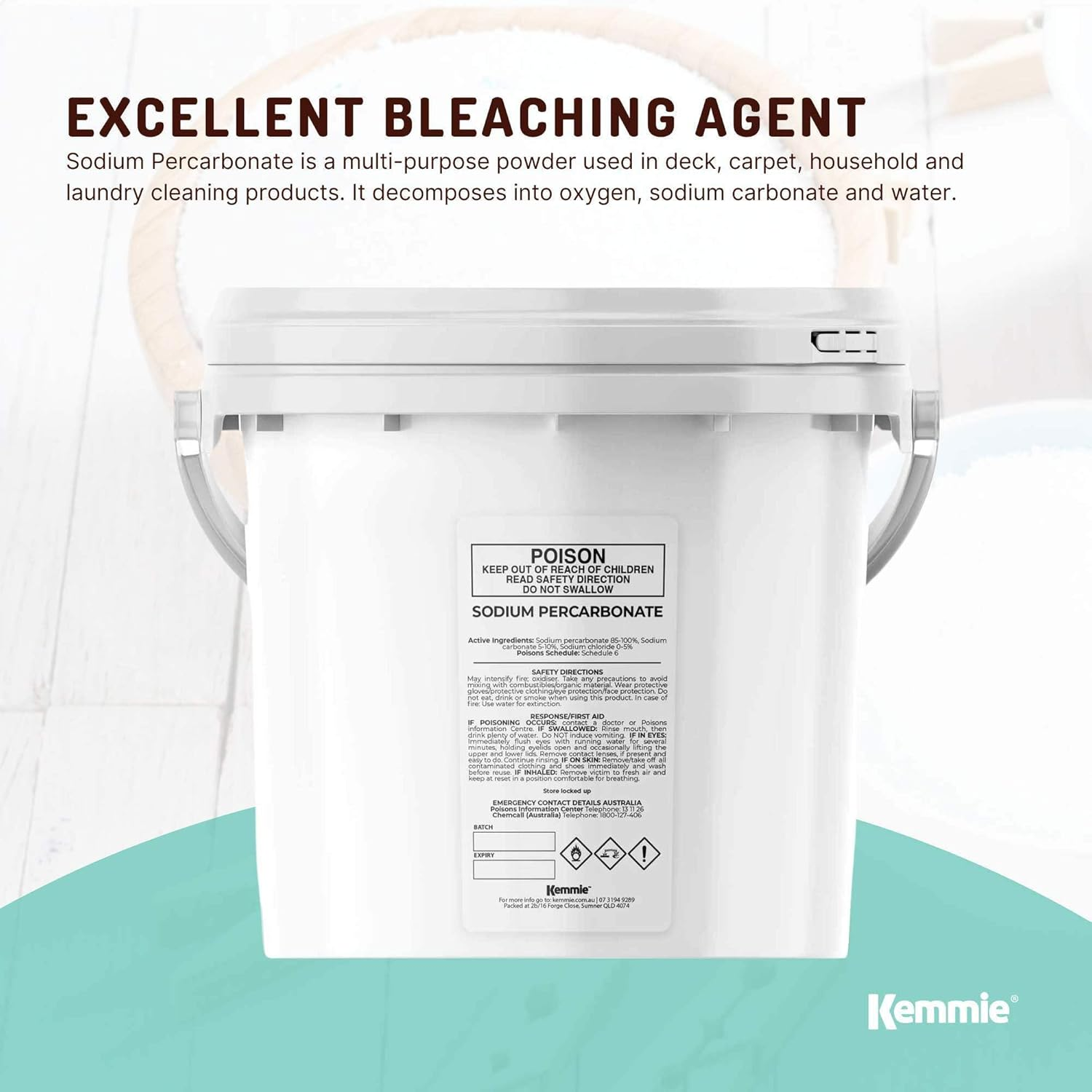 Kemmie Oxygen Bleach - 5Kg Sodium Percarbonate Tub - Eco Laundry Cleaner & Sanitiser image number 6