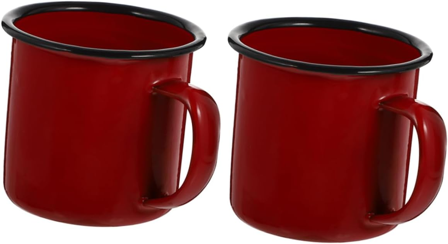 2Pcs Vintage Style Enamel Mugs Retro Coffee Tea Drinking Cups for Camping Travel and Office Use and Practical Water Cups
