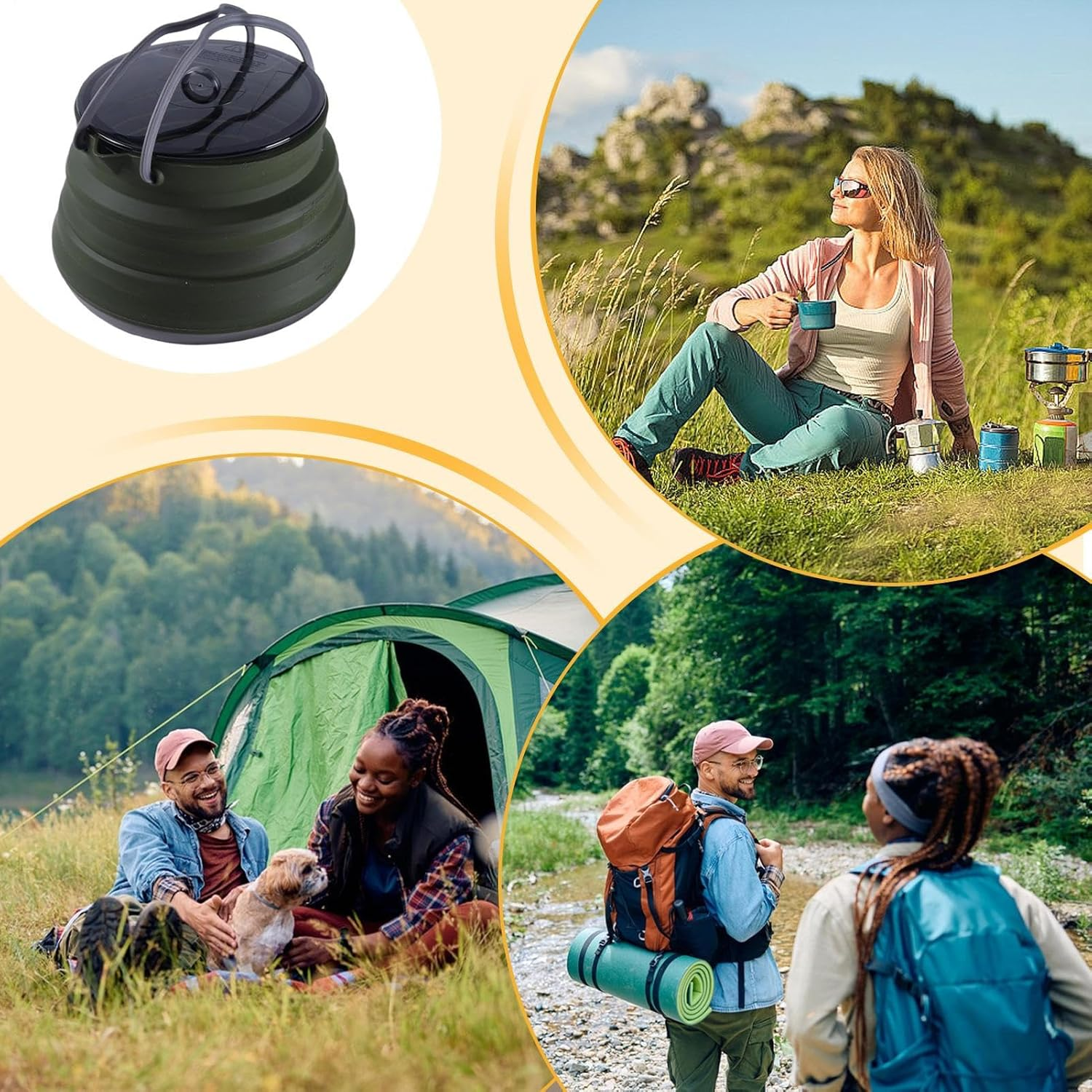 Camping Kettle | Foldable Camping Pot | 1.5L Large Capacity Boiling Water Kitchen Gadget for Traveling Hiking Backpacking Outdoor image number 6