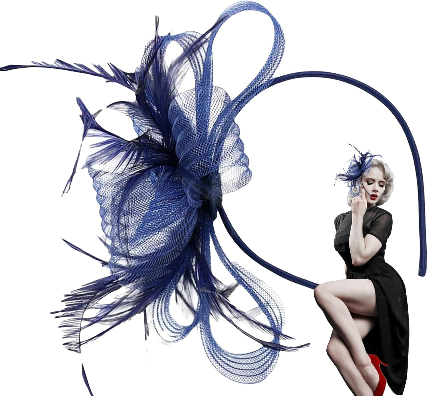 Hat Headband | Fascinator Headwear,Small Hat Mesh Headpieces Hair Accessories for Daily Use Girls Women Outdoor Festival Costume Gathering Social Events Weddings Home image number 7