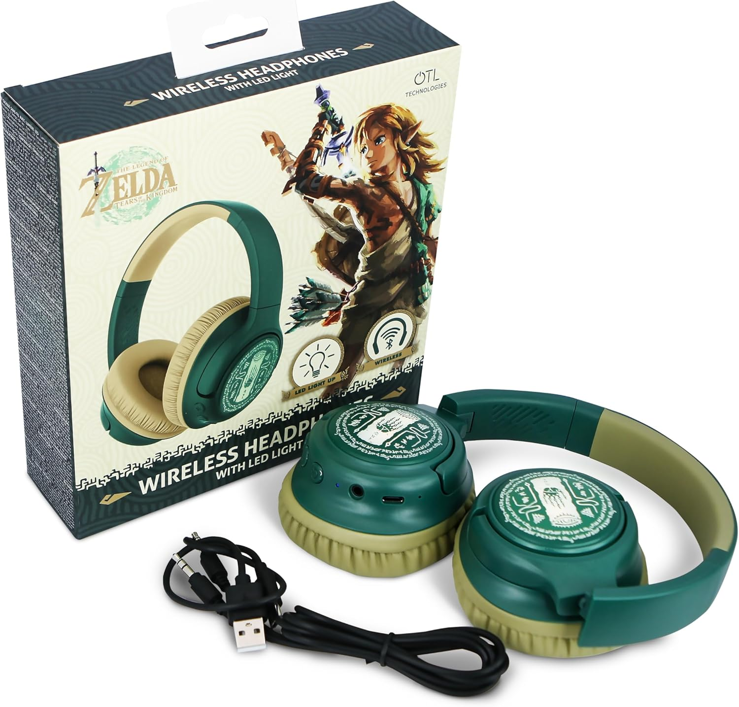 OTL Technologies the Legend of Zelda TEARS of the Kingdom Wireless Foldable Headphones with LED Light image number 2