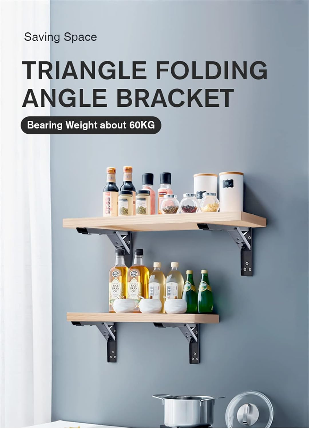 2 PCS Folding Shelf Bracket Heavy Duty, 10'' Stainless Steel Collapsible Wall Mounted Space Saving DIY Bracket for Table, Work Bench, Max Load: 150 Lb (Include Screws) image number 1