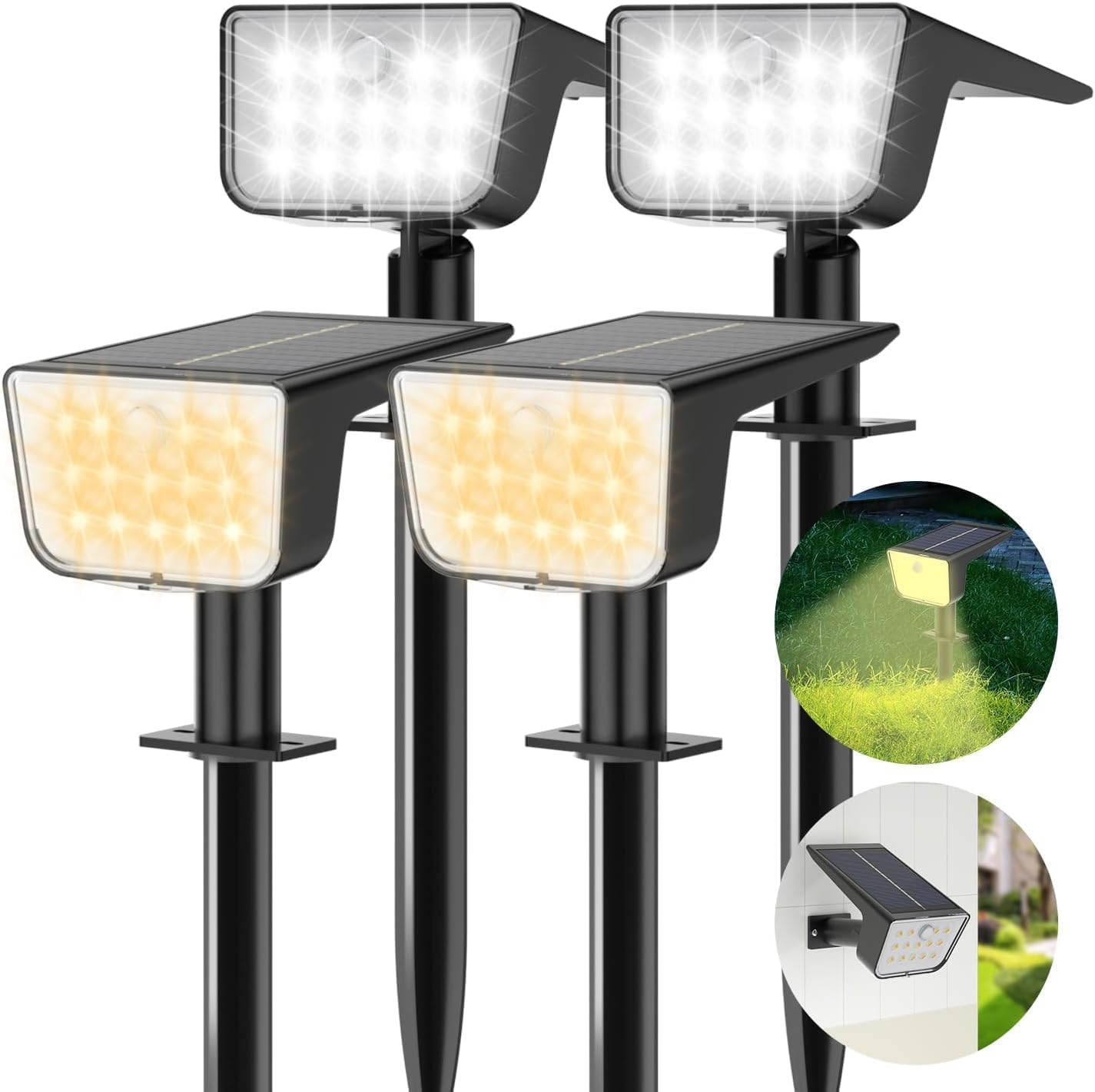 Solar Spot Lights Outdoor Motion Sensor: 4 Pack Solar Motion Sensor Outdoor Lights IP67 Waterproof, 2 Colour Modes and 3 Lighting Modes Garden Solar Spotlights for Landscape Pathway Porch Yard Pool image number 5