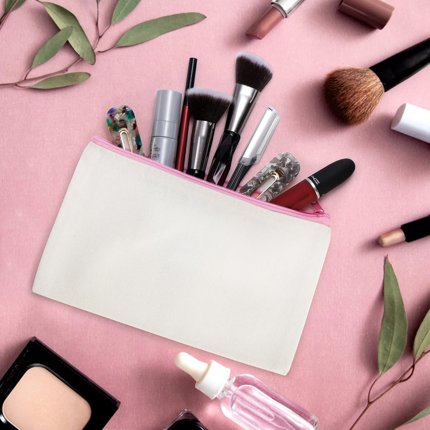 Yarlung 30 Pack Canvas Zipper Pouch, 8X5 Inches Blank DIY Craft Pencil Case Multipurpose Makeup Bags for Pen, Cosmetic, Invoice Bill, Travel Toiletry, 6 Colors Zippers, Black, Blue, Yellow, Green, Red, Pink Zipper, 8.27'' L X 5.12'' W image number 6