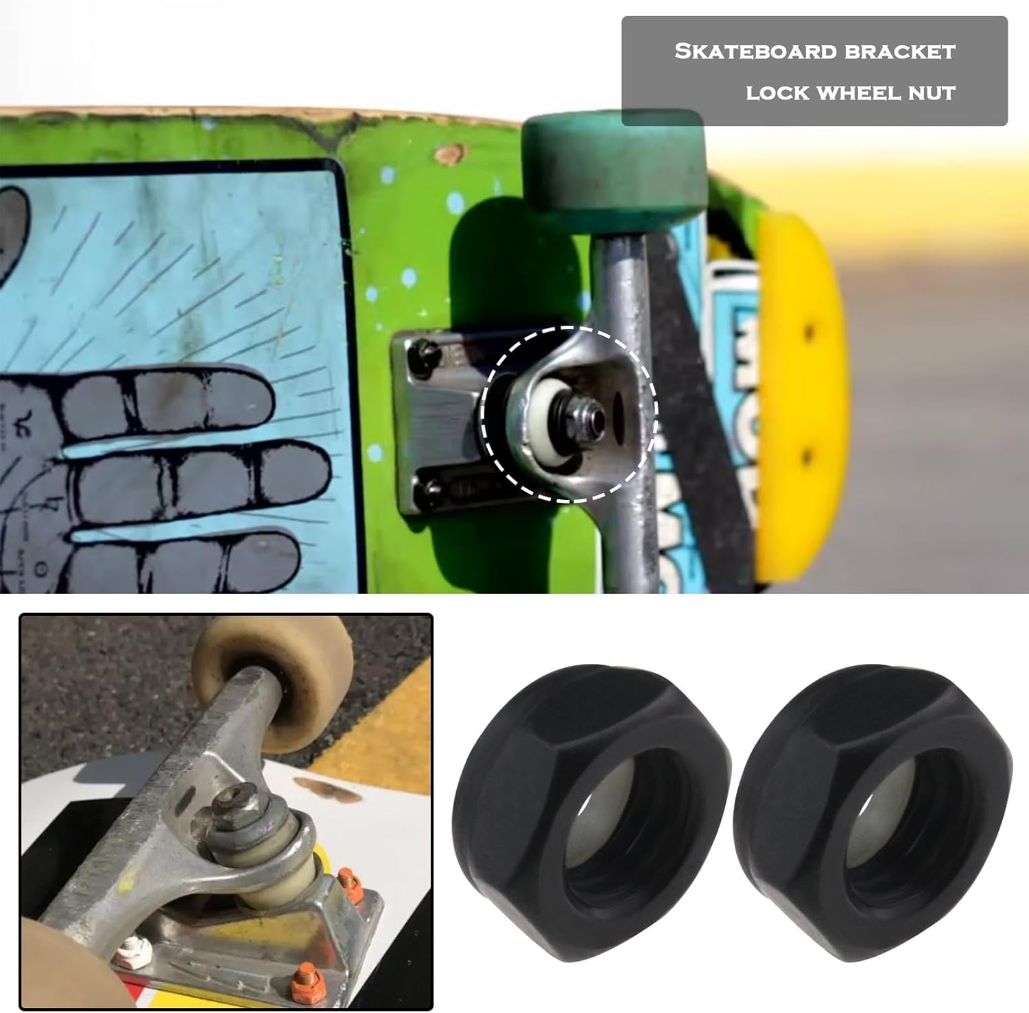 Emagtech 2 Sets Skateboard Truck Rebuild Kit Speed Washers & Bearing Spacers & Lock Nuts for Skateboards/Long Board Trucks (Black & Silver) image number 5