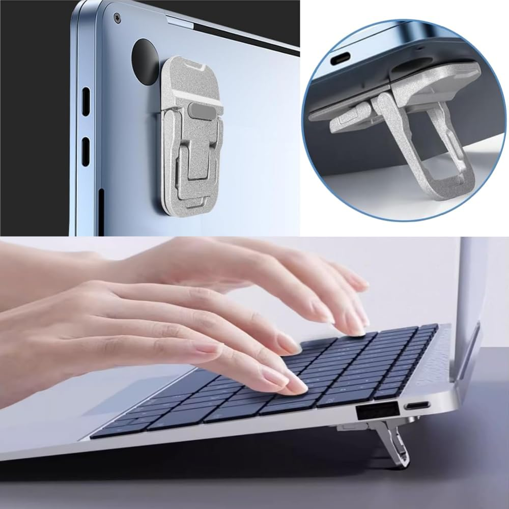 FUNNTY Adjustable Angles Zinc Alloy Mini Foldable Laptop Stand,Portable Computer Keyboard,Self-Adhesive Invisible Notebook Stand and Keyboard Lift for Desk (2Pcs Silver) image number 1