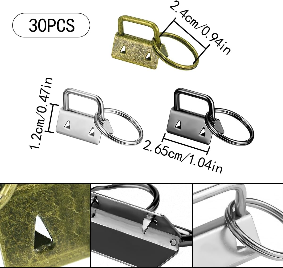 Hardware Key Fob, 30 PCS Metal Tail Clip Key Rings Sets for Keychain, Lanyard, Chain Making Supplies (3 Colors) image number 5