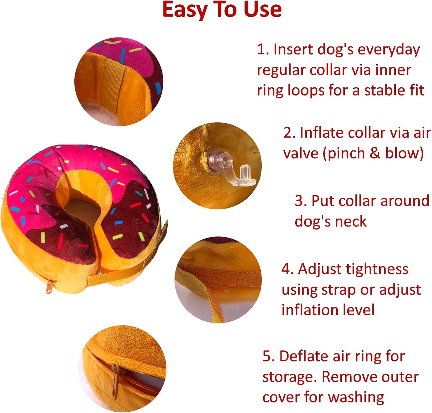 Dog Neck Donut Collar - Inflatable Dog Donut Collar for after Surgery - Elizabethan Collar for Dogs, Dog Inflatable Recovery Collar, Dog Doughnut Collar (Medium) image number 5