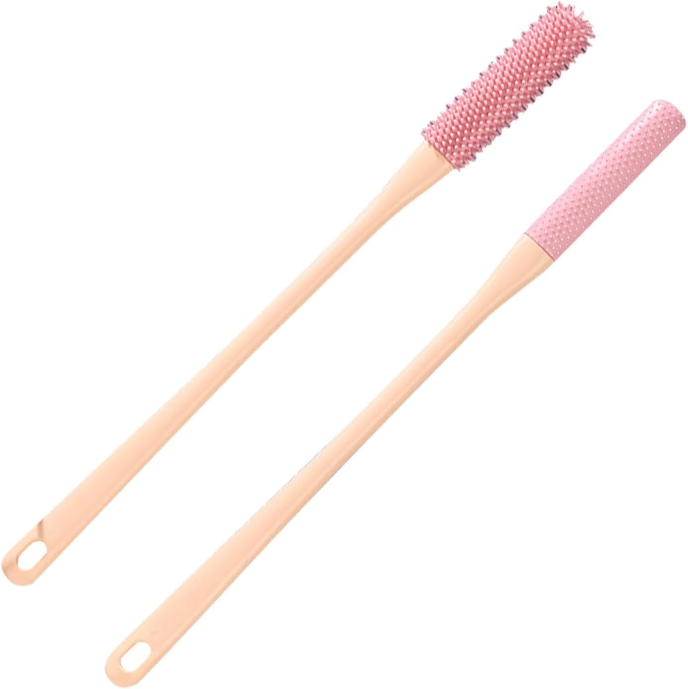 CARRORABI Toe Scrubber - 2-Piece Foot Scrubber for Toe Cleaning | Toe Lotion Applicator, Foot Towel Brush, Shower Foot Brush for Seniors, Elderly, Disabled Adults(Pink) - Pink image number 1