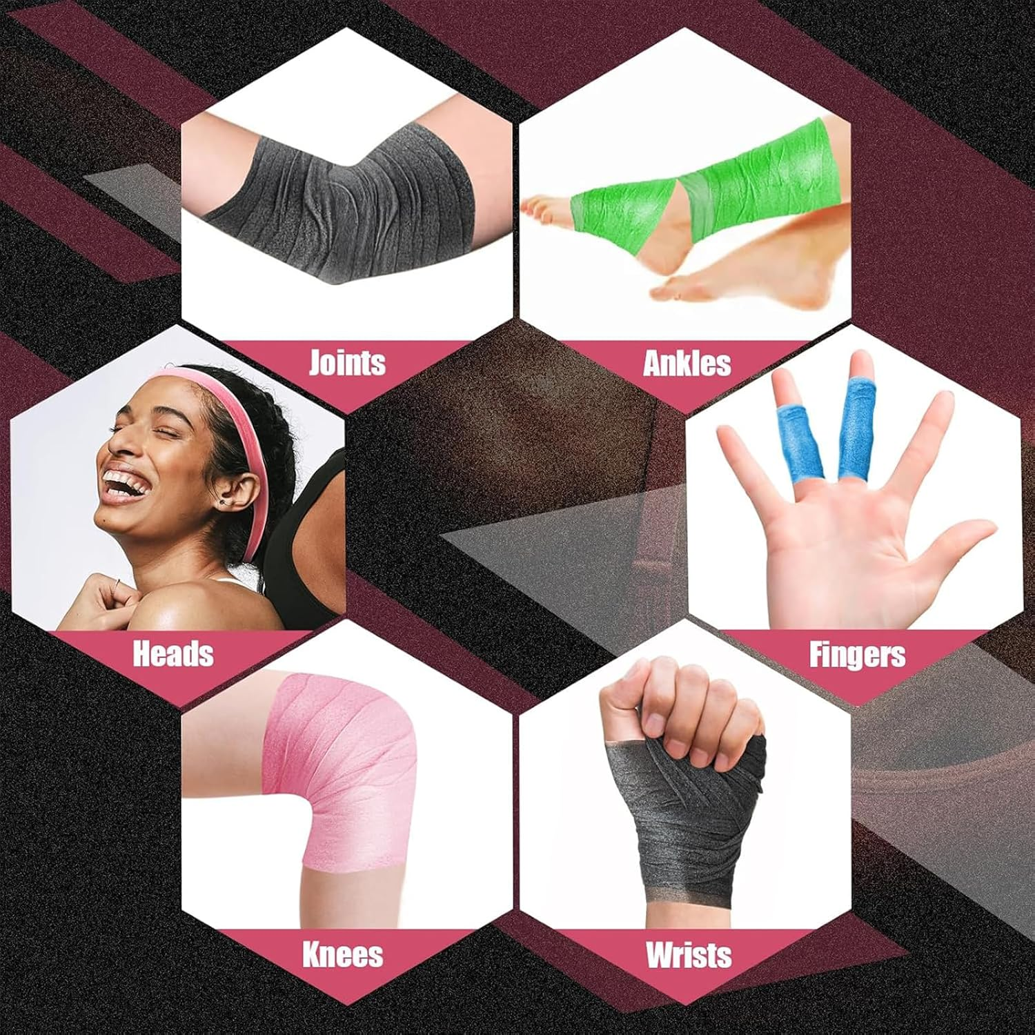 4 Pack Multi Color Pre Wrap for Hair & Sports, Athletic Tape Headbands, 2.76" X 12 Yds | MILIOG Prewrap Underwrap Tape image number 3