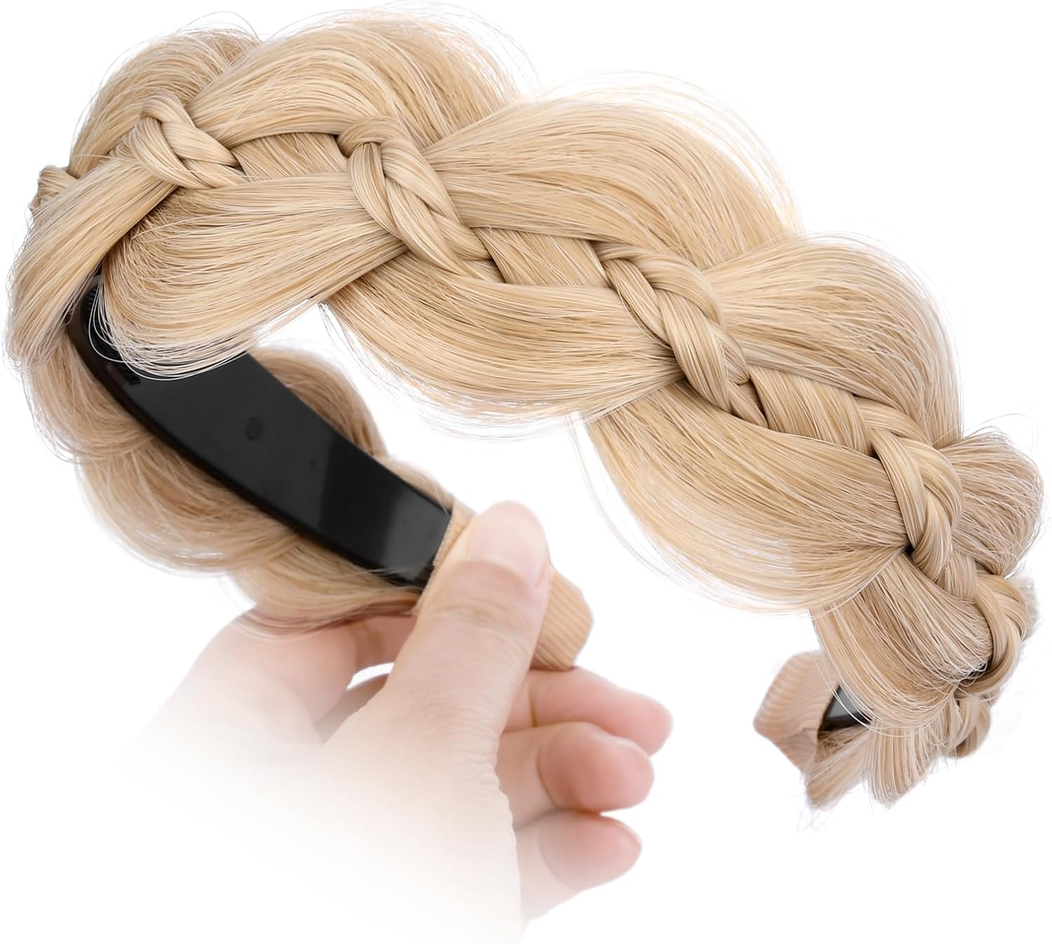 VOPPIS Wide Braided Headband with Teeth Synthetic Hair Plaited Headband Fishtail Braided Hair Band Hairpiece for Girls Women Beauty Accessory (Honey Blonde, Wide) - Brunette Brown image number 6