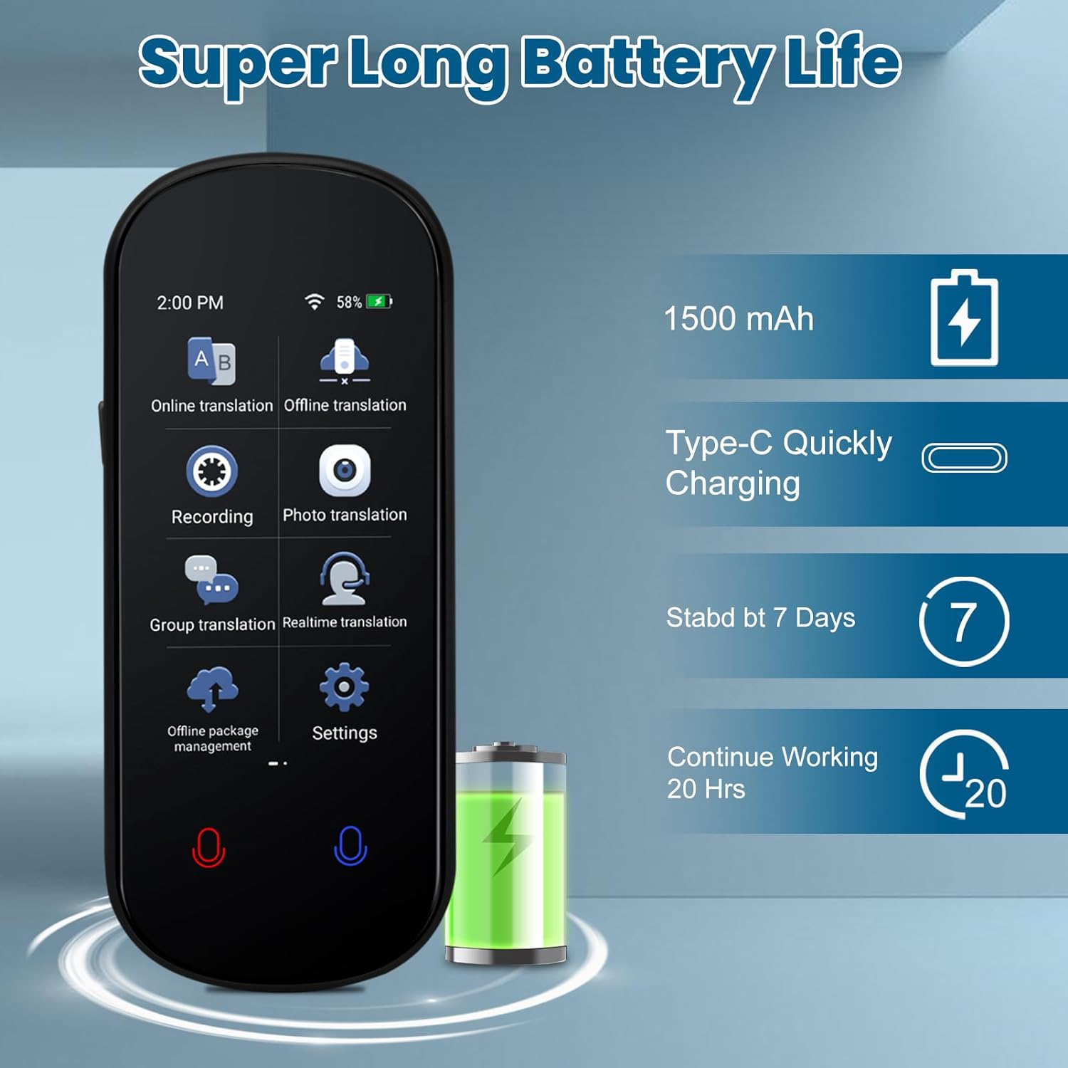 RAVIAD Language Translator Device, Two Way Real-Time Voice Translation, Support for 138 Languages, Instant Translation Offline&Recording&Photo with 3&rdquo; HD Inch, Touch Screen for Travel Business, Black image number 3