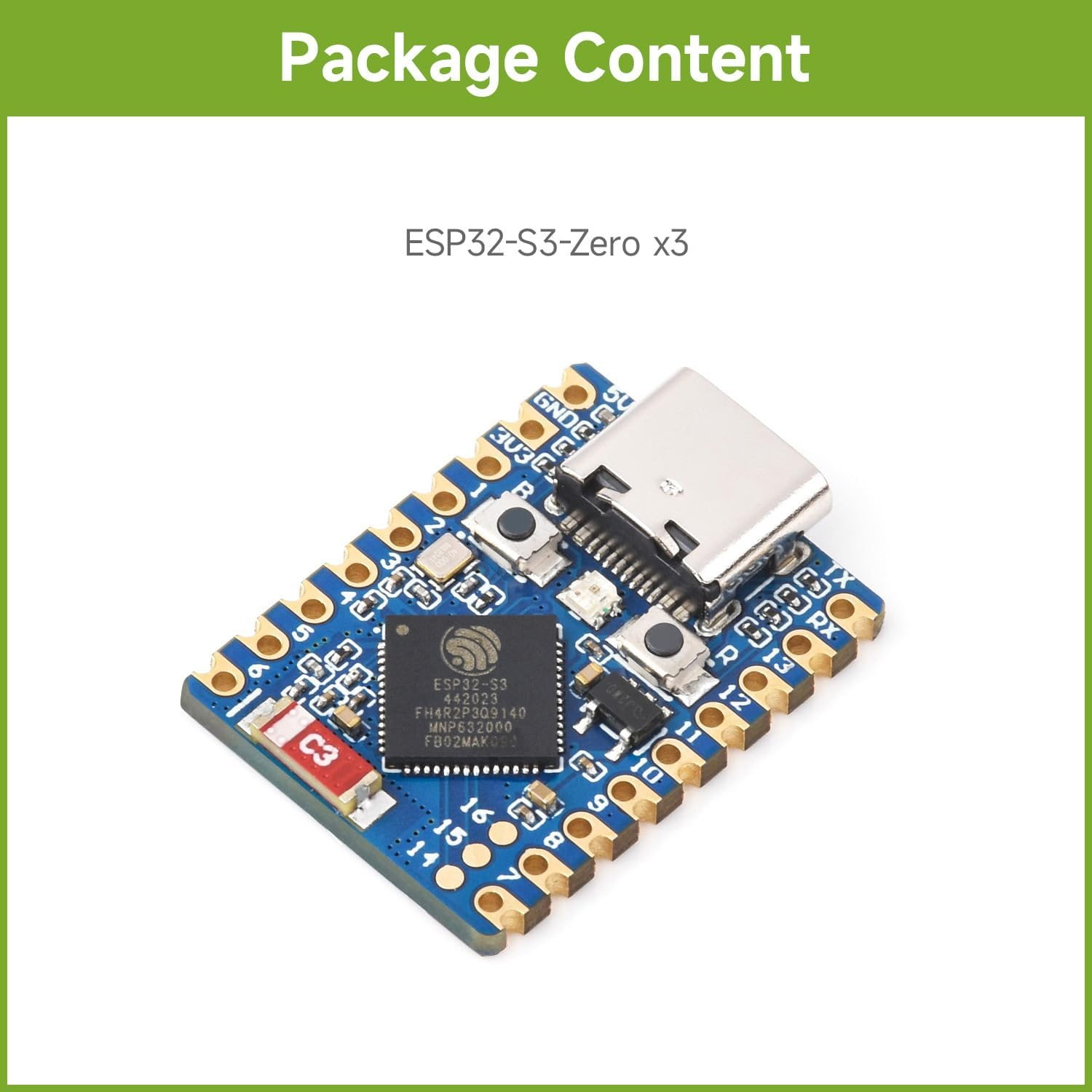 Waveshare ESP32-S3 Mini Development Board, Based on ESP32-S3FH4R2, Onboard Multi-Function GPIO Pins, Dual-Core Processor, 240Mhz Running Frequency, 2.4Ghz Wi-Fi & Bluetooth 5-[3PCS] image number 1