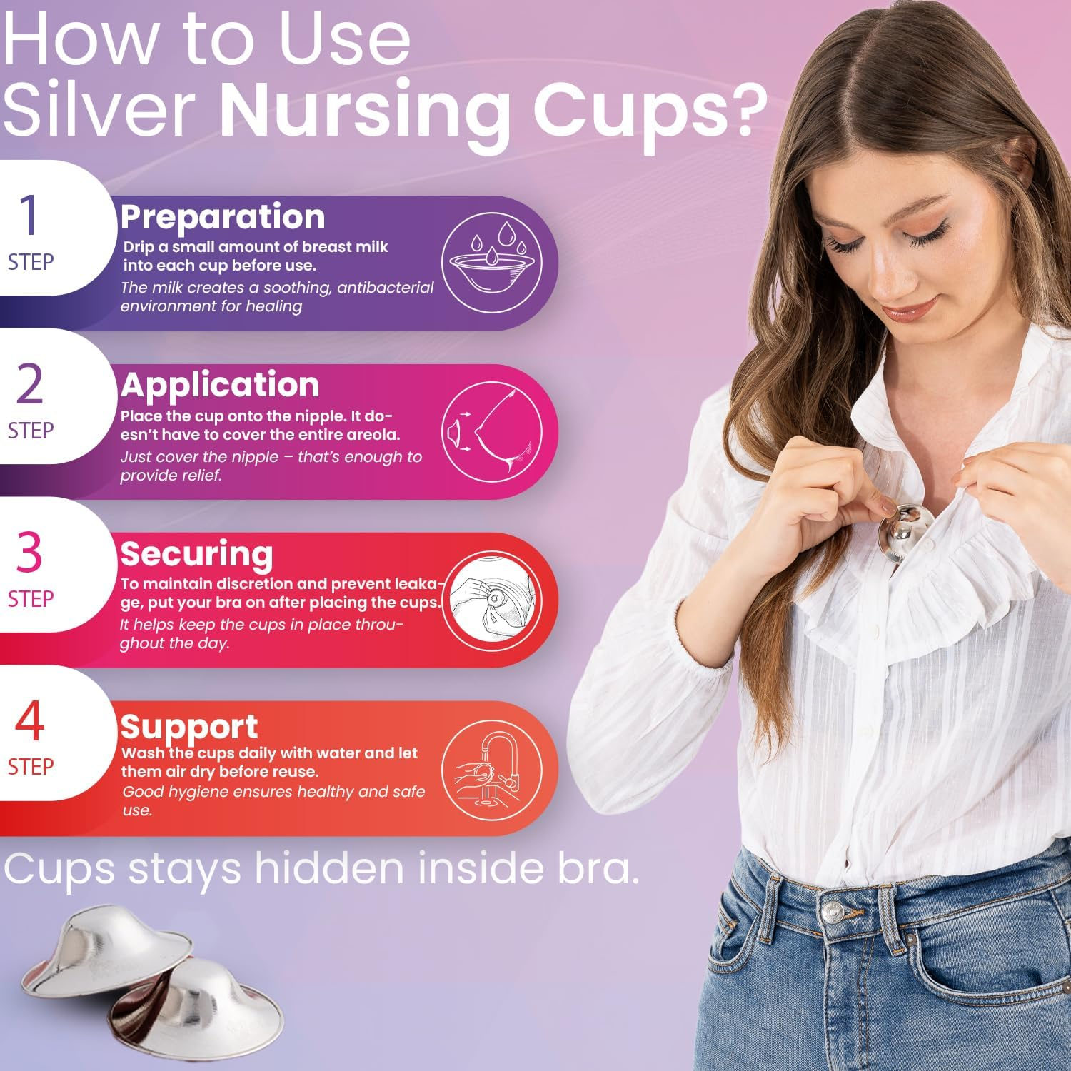 Silver Nursing Cups, Silver Nipple Shields - Trilaminated Protective Breast Shields for Breastfeeding, Dermatologically Tested | Nickel Free | Free Storage Pouch image number 5