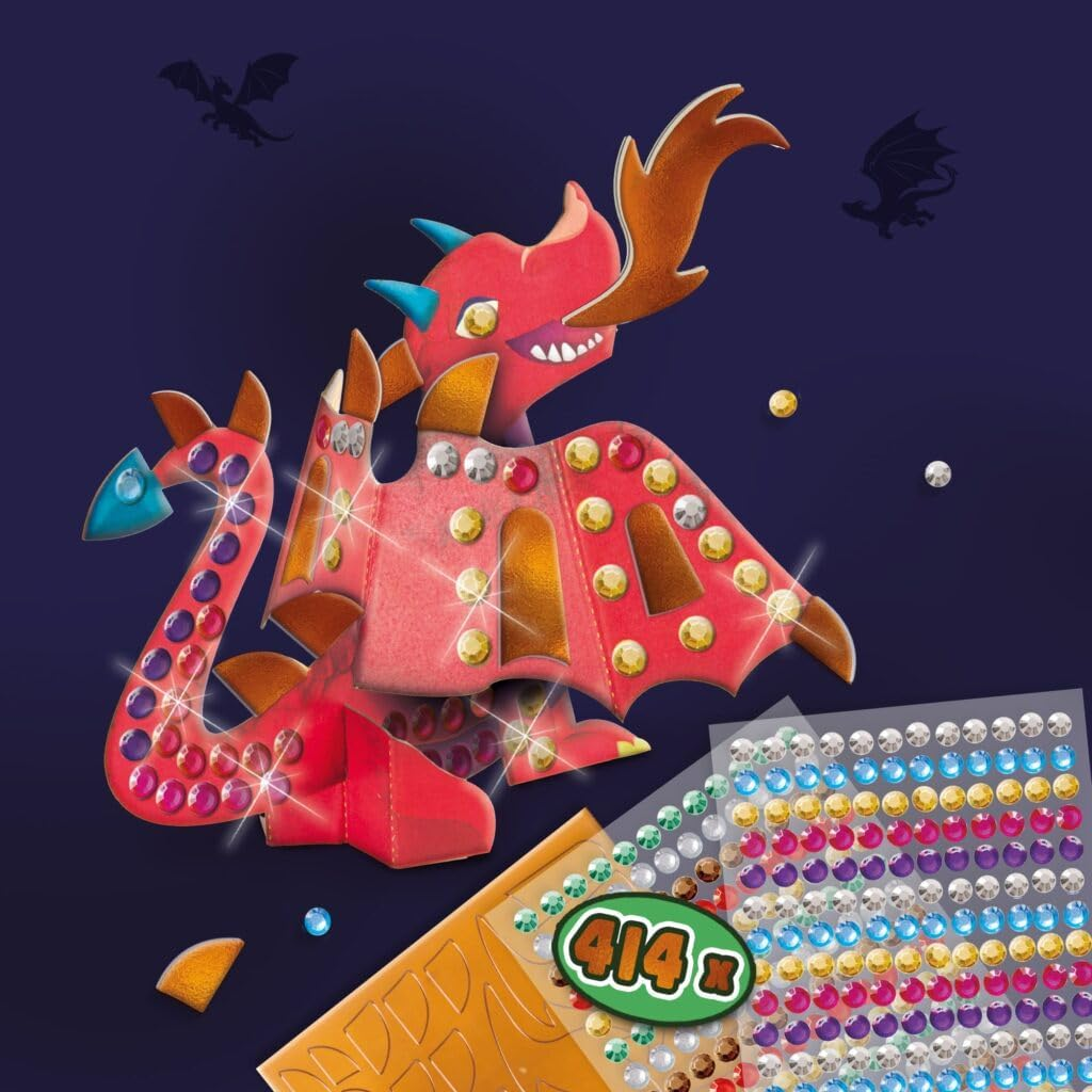 SES Creative 14296 Metallic Dragons - Creative Craft Kit for Kids Aged 5+ - Build Two Colorful Dragons with Paper Construction Parts