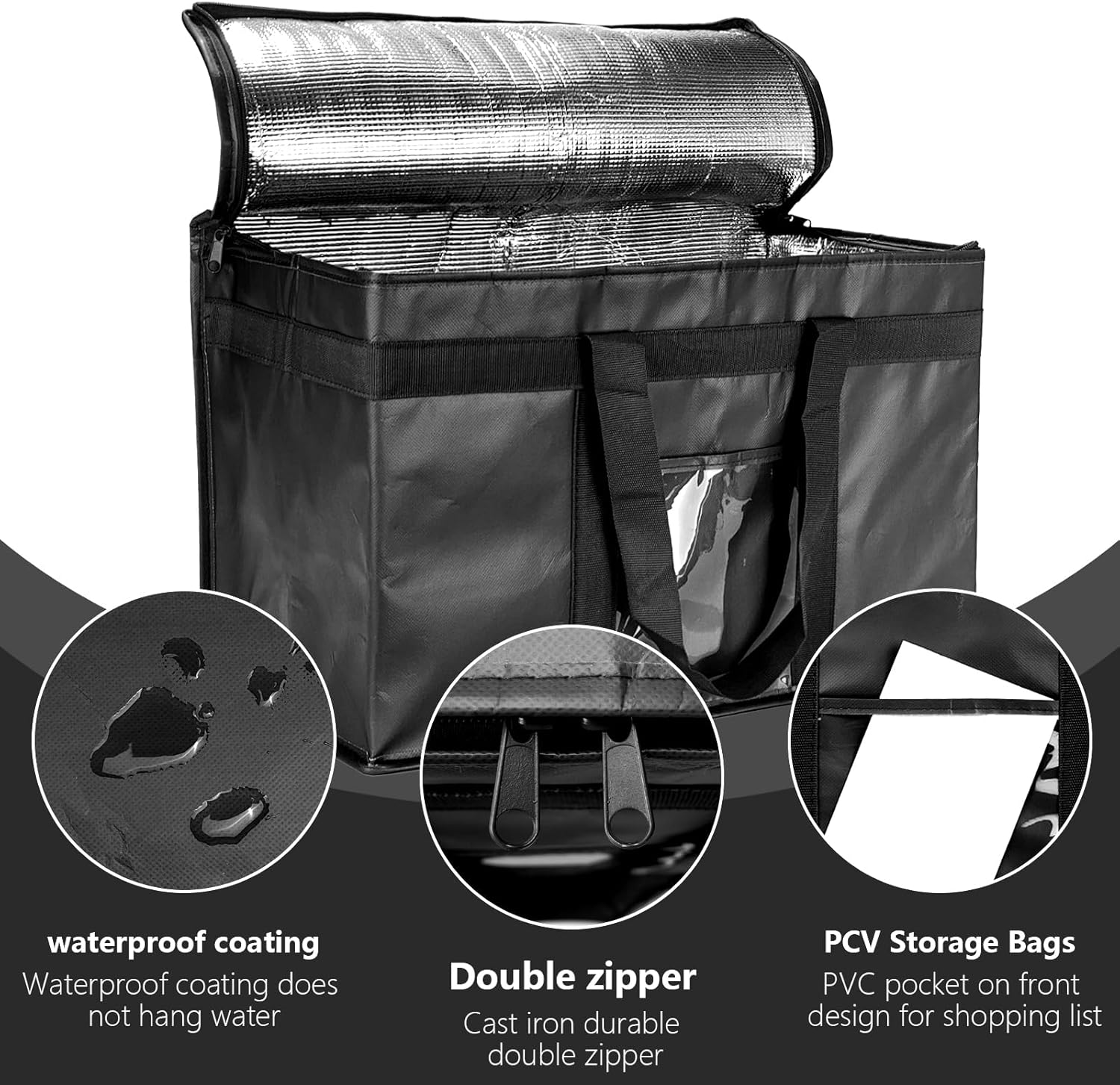 'Yalin XXXL Large Insulated Cooler Bag, Styrofoam Cooler of Keep Food Hot or Cold, Reusable Double Zipper Food Delivery Bag for Grocery Shopping, 23'' W X 15'' H X 14'' D' image number 6