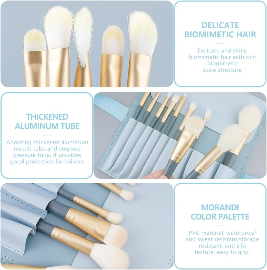 10 Pieces Professional Makeup Brush Set Cosmetic Brushes for Eyeshadow Eyebrow Foundation with Cosmetic Bag (Blue) image number 2