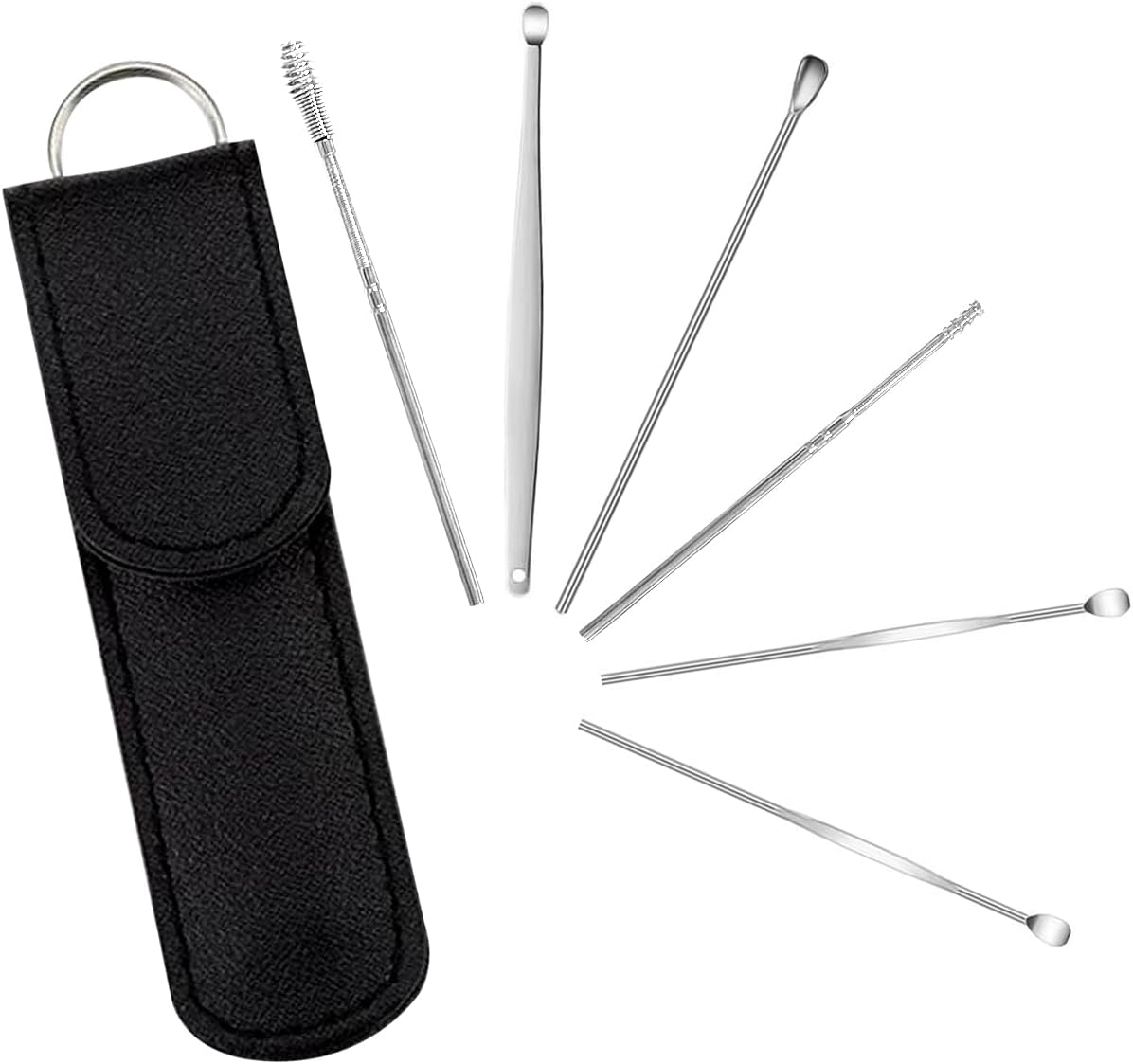 EKIND Earwax Removal Tool Kit 6 in 1 Stainless Steel Ear Cleanesing Set for Adults Kids,With Black Leather Case image number 2