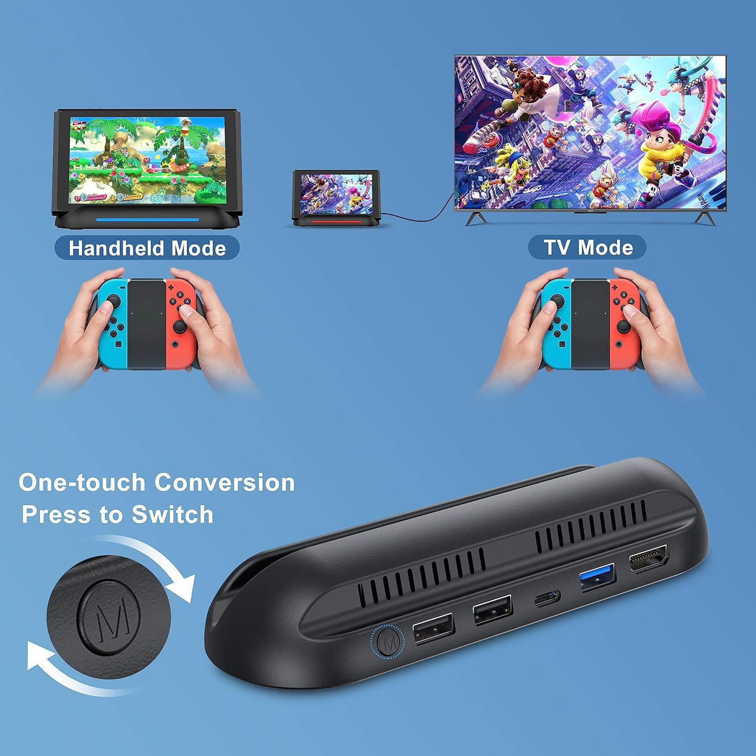 RREAKA 5 in 1 Switch Dock for Nintendo Switch OLED TV Adapter Switch Docking Station with HDMI USB 3.0 Port Type C Charging Type C Connectors Travel Switch Base Portable USB C Hub Stand