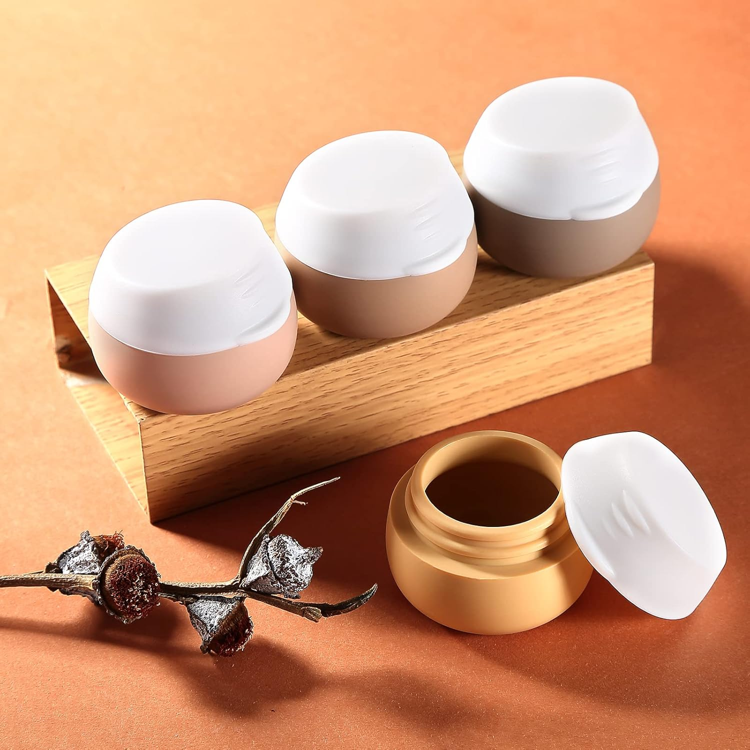 TSA Approved Travel Size Containers for Toiletries, Gemice Silicone Jars, Leak-Proof Travel Accessories with Lid for Cosmetic Makeup Face Body Hand Cream (4 Pieces) (Apricot) image number 5