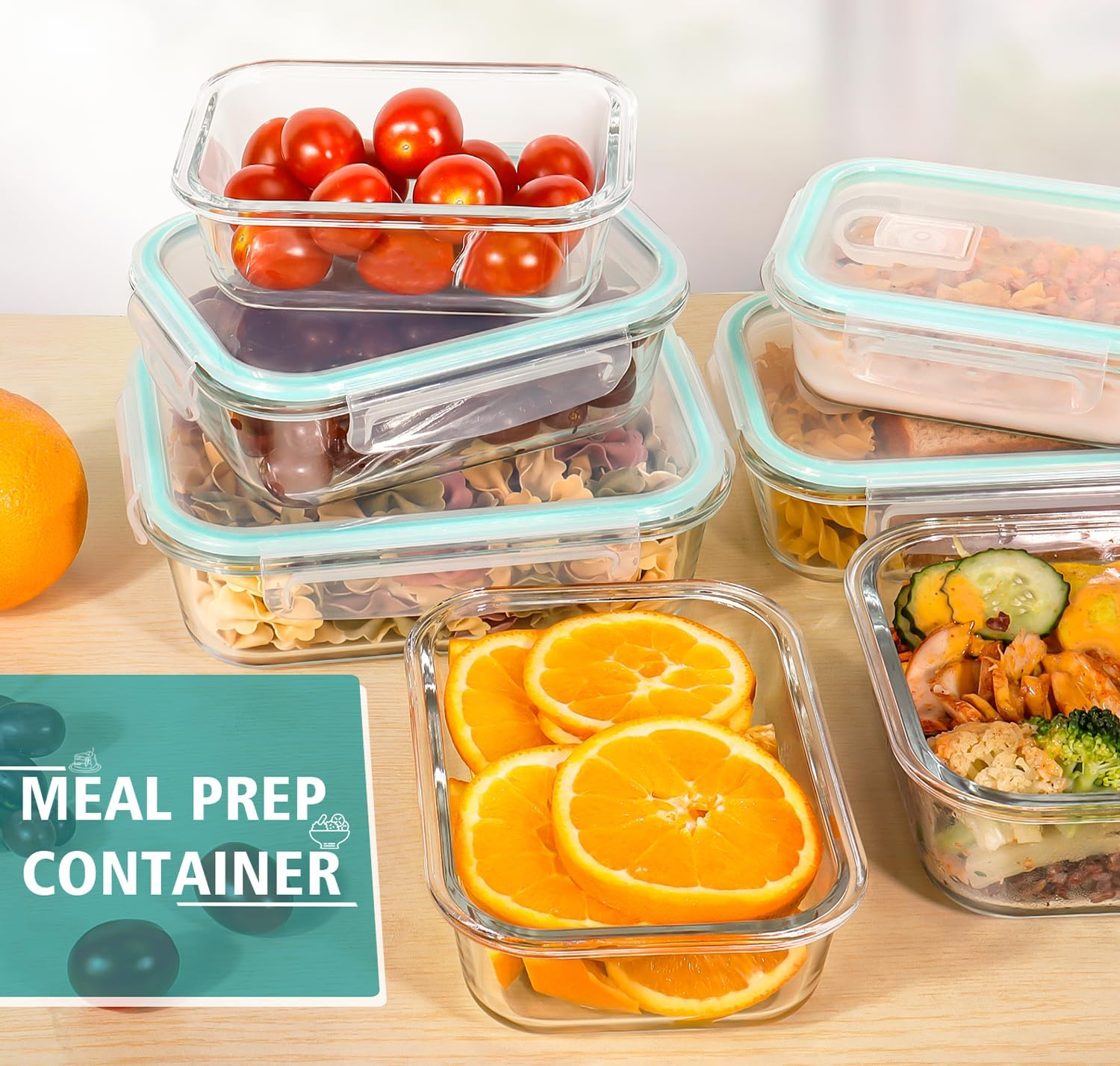 Feshory 10 Pack Glass Food Storage Containers (1040ML&370ML) with Plastic Lids - Glass Meal Prep Food Containers Safe for Microwave, Freezer, Dishwasher, Kitchen Storage & Organisation