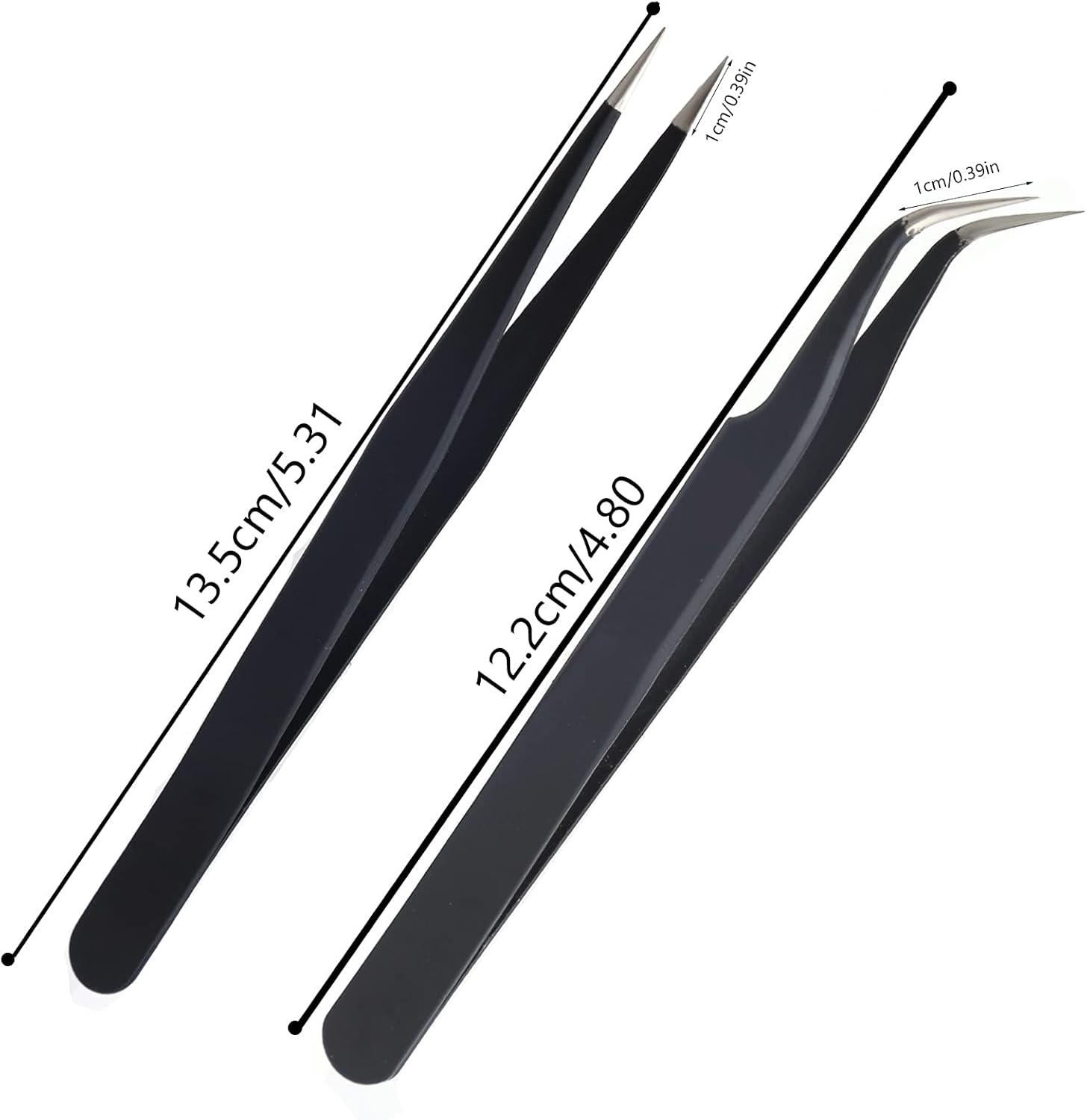 AIEX 2 Pieces Eyelash Clips, Stainless Steel Eyelash Extension Pliers with Straight and Curved Tips (Black) image number 4