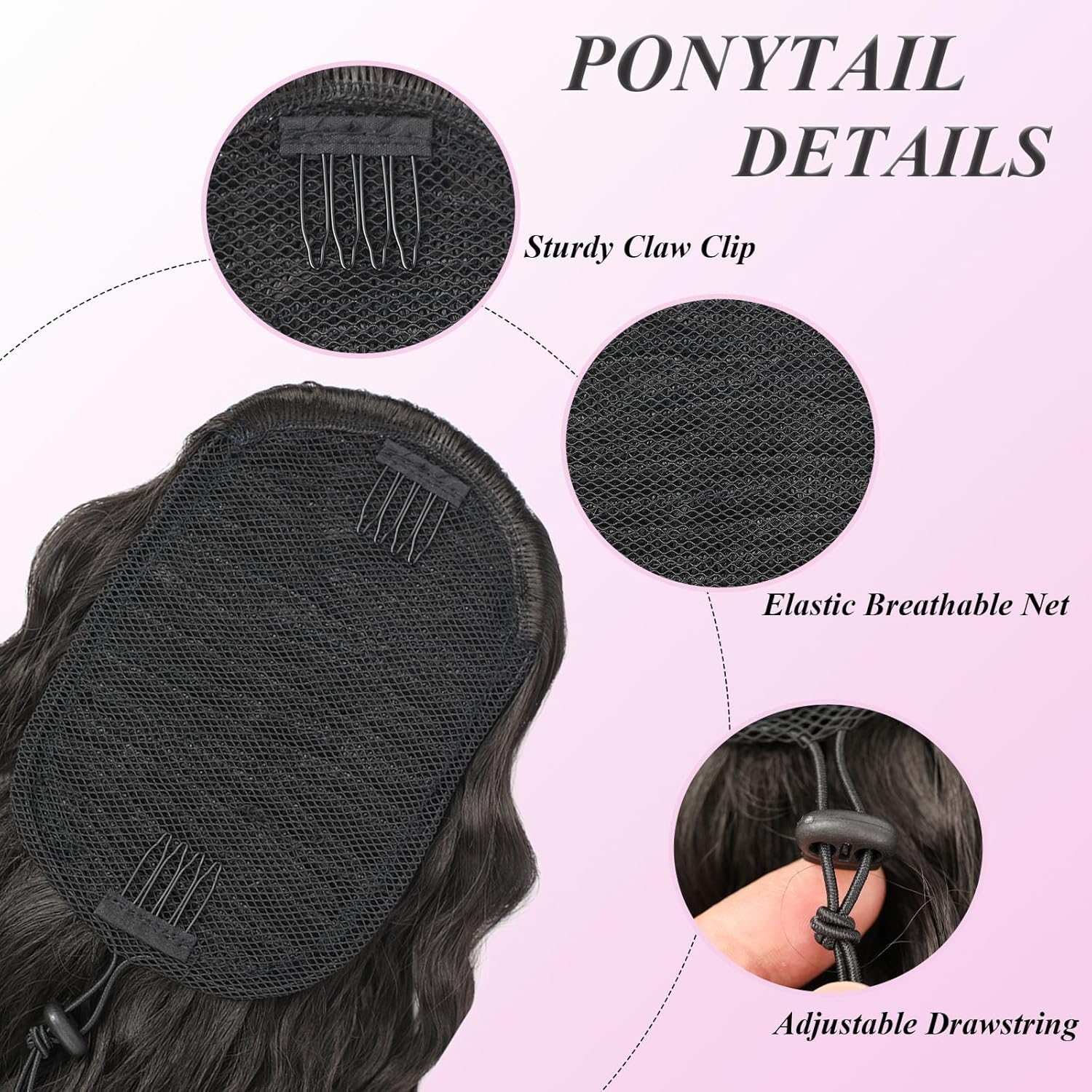 Samtress 24 Inch Drawstring Ponytail Hair Extensions for Women Dark Brown Long Curly Wavy Ponytail Synthetic Hairpiece for Daily Use (#Dark Brown) image number 6