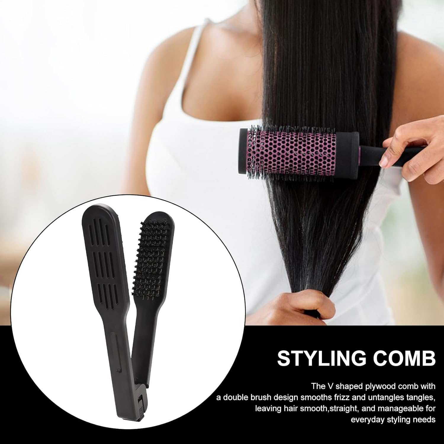Boar Bristle Brush, Double Sided Clamp Comb, Hair Detangling Tool, 8.66X1.57 Inches, Smoothing Styling Accessory, Hairdressing for Teens, Women, Girls, Youth, Daily Use image number 4