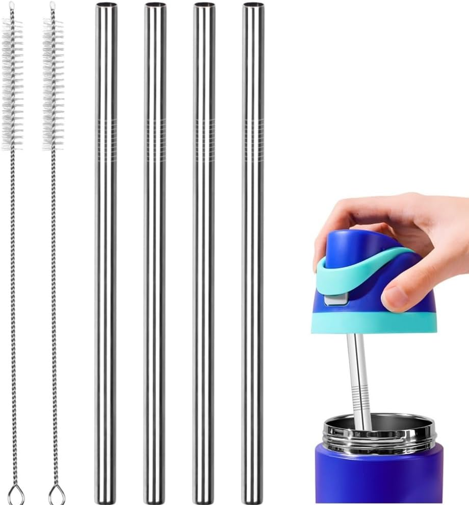 4Pcs Replacement Stainless Steel Straws Compatible with Water Bottle 24Oz 32Oz Reusable Straws with 2 Cleaning Brushes Metal Replacement Compatible with Owala image number 5