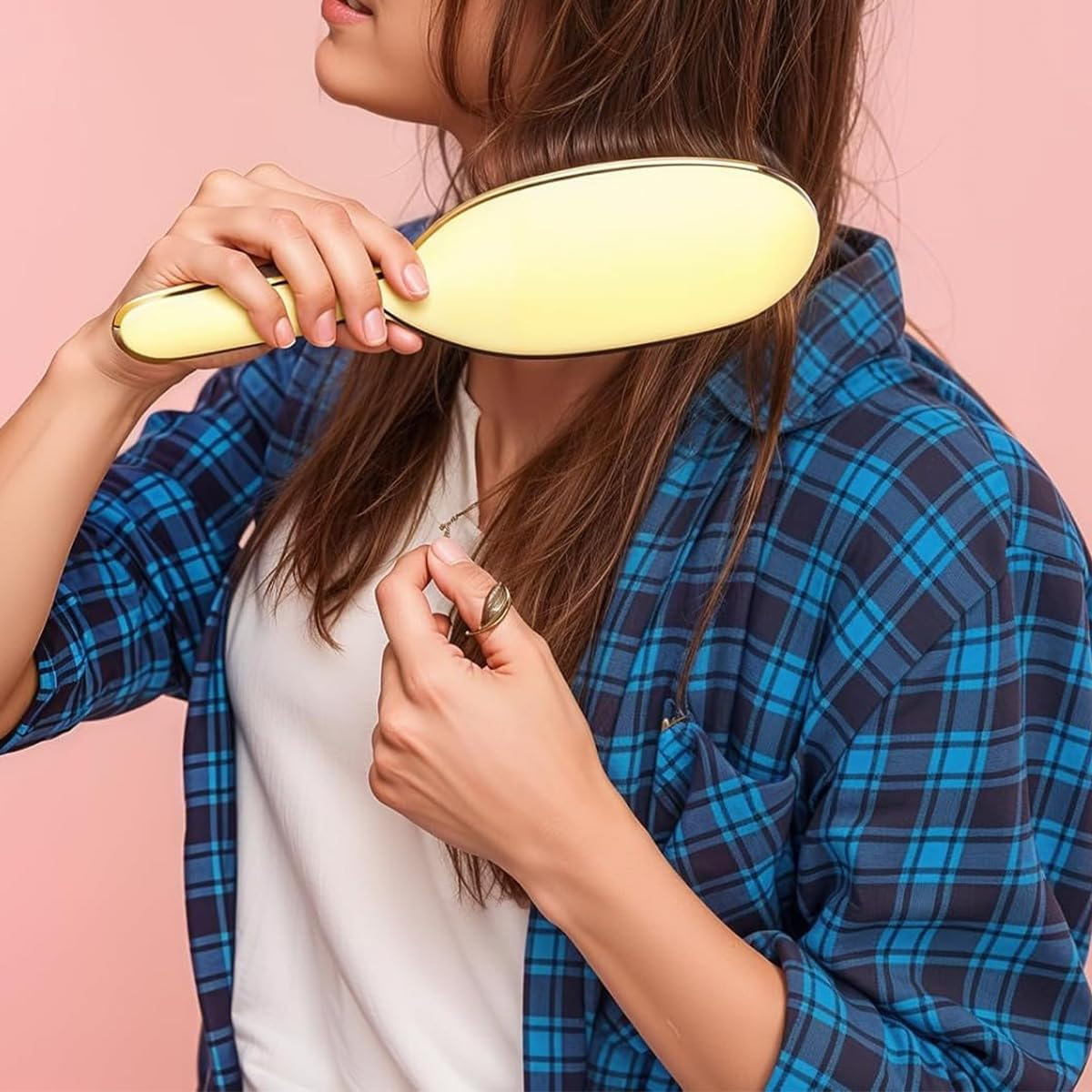 Gorise Hair Brush Paddle Massage Hair Extension Professional Detangling Natural Bristles Cushion Nylon Brush Comb for Women Gold image number 3