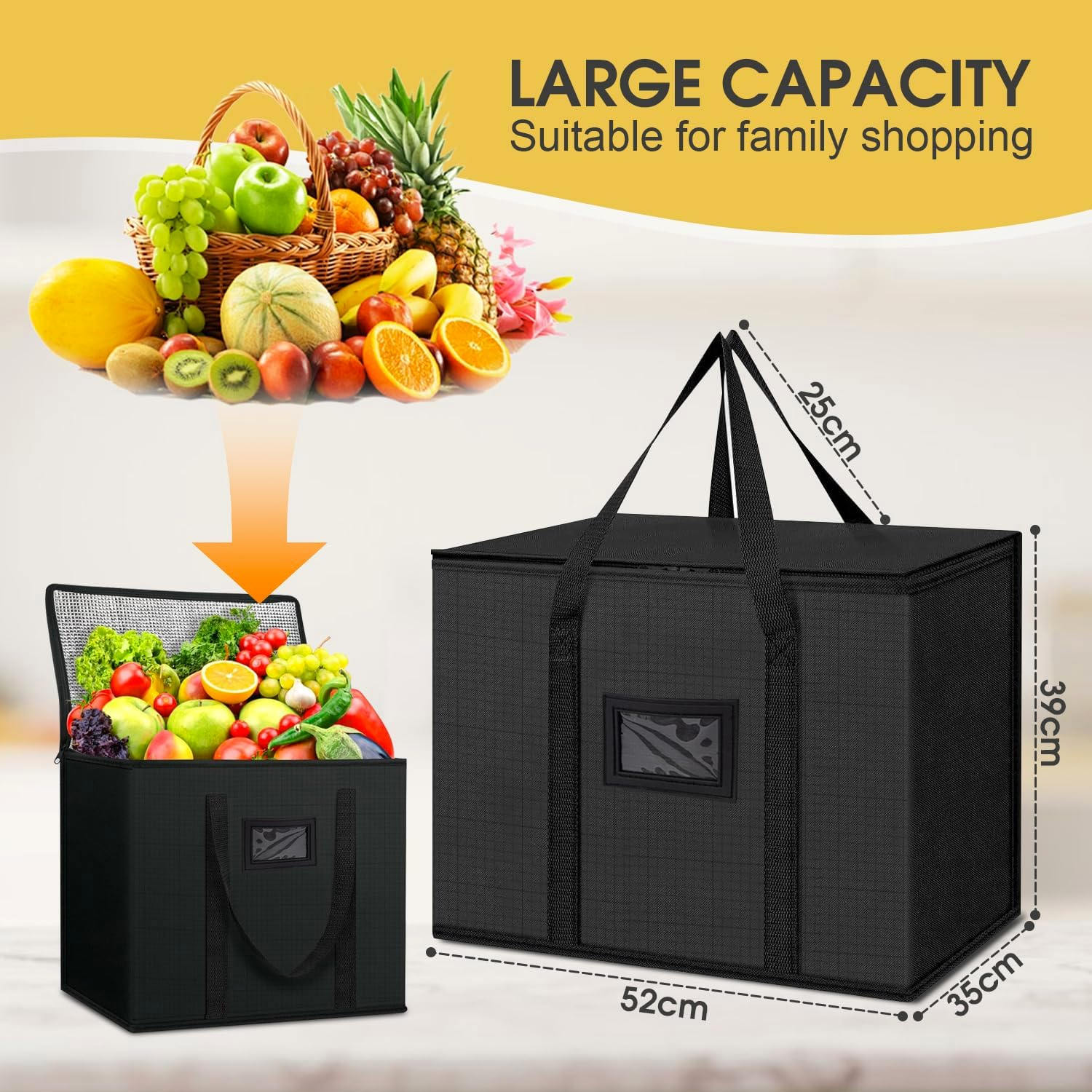 Large Insulated Delivery Bag, 43L/70L Cooler and Food Warmer, Reusable Insulation Pizza Warmer for Catering, Collapsible Grocery Shopping Tote image number 5