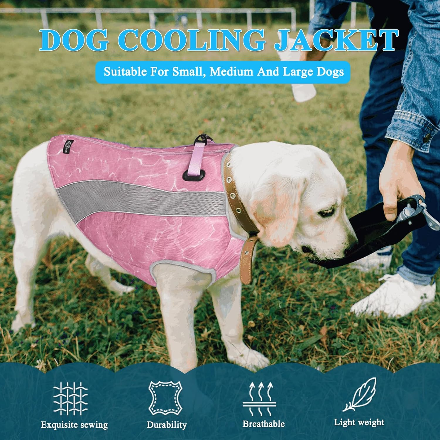 Dog Cooling Vest, Evaporative Cooling Coat for Dogs with Harness D-Rings and Adjustable Zip, Safety Reflective Ice Cooling Jacket for Puppies, Sunproof Summer Cooling Vest for Dogs, S