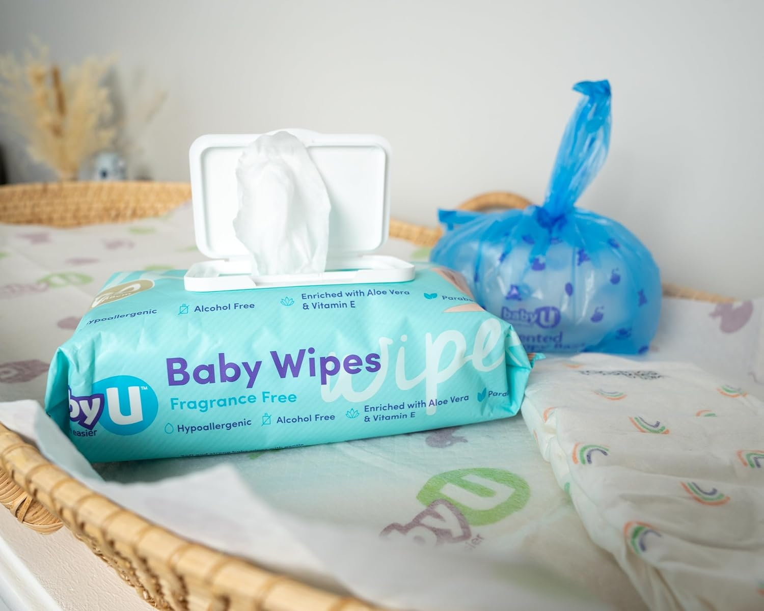 Babyu Nappy Change Essentials Bundle - Dry Baby Wipes, Fragrance Free Baby Wipes, Disposable Change Mats & Scented Nappy Bags image number 5